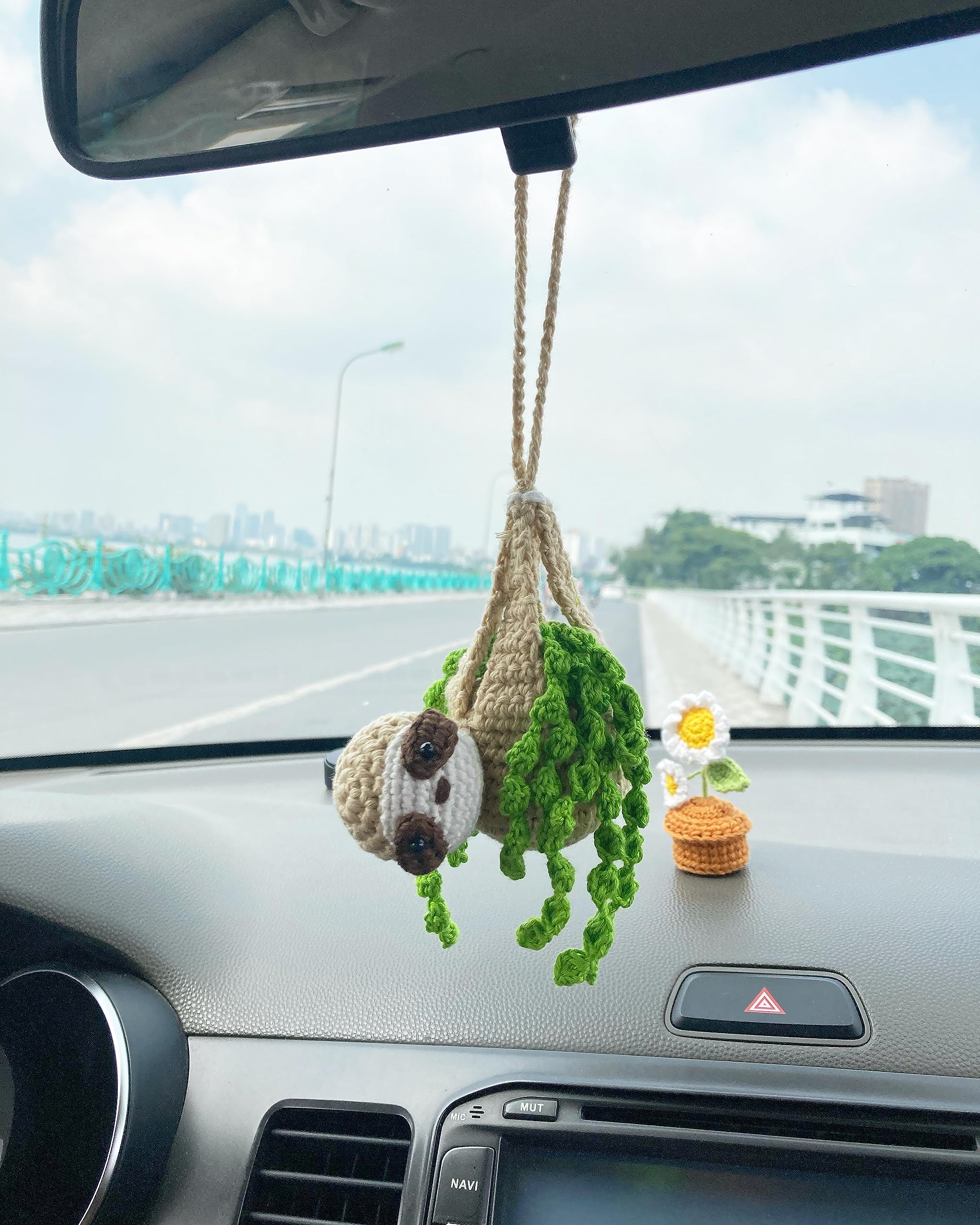 Bunny Crochet Sloth Car Rear View Mirror Holder, Cute Sloth Car Hanging Ornament, A Gift For Sloth Lovers Car Hanging, Crochet L