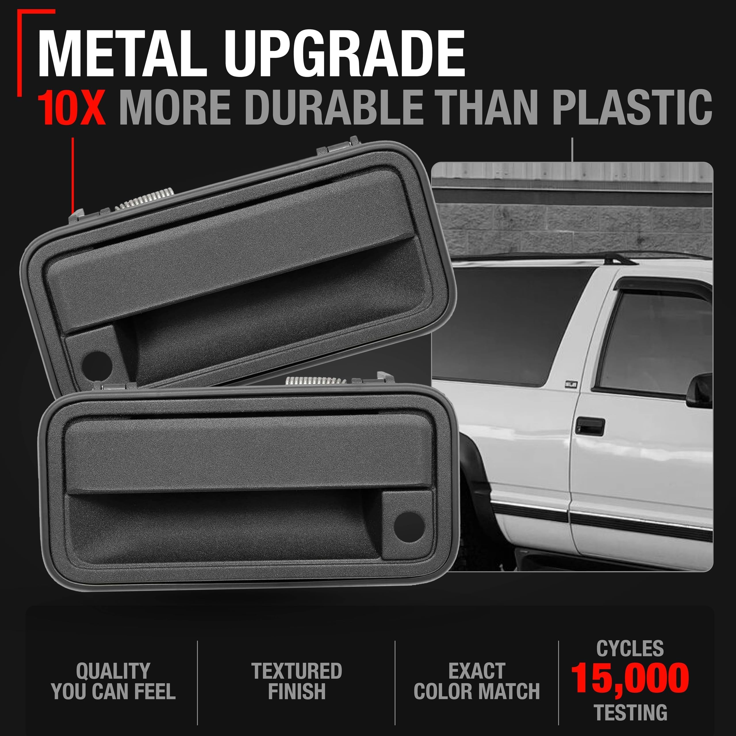 Exterior Front Driver & Passenger Door Handle, Upgraded Metal - Compatible With 1995-2000 Chevrolet Gmc C/K 1500, 2500, 3500, Su