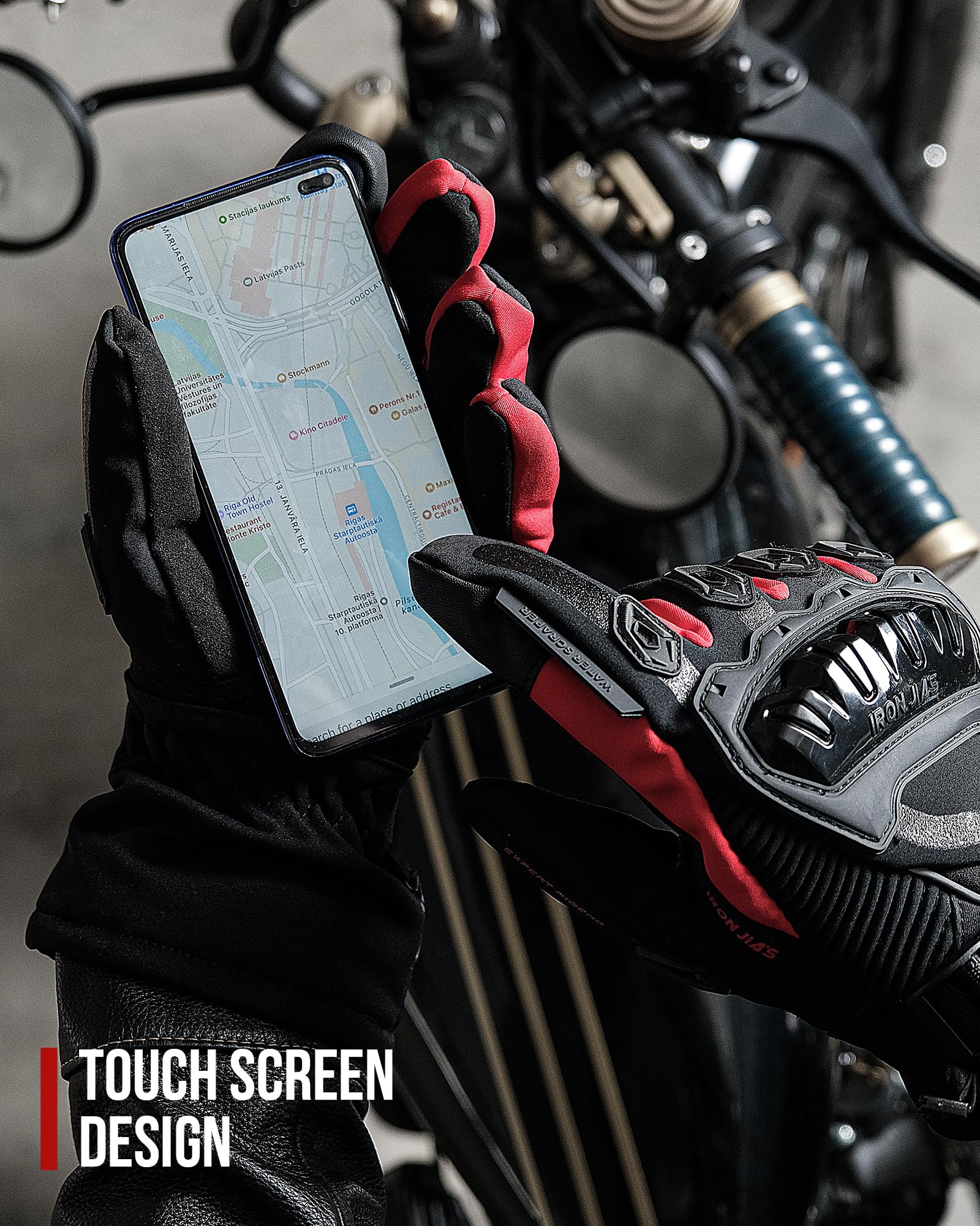 Iron Jia'S Motorcycle Gloves Winter Cold Weather Warm Touchscreen Waterproof Windproof Protective Gear (Red, M)