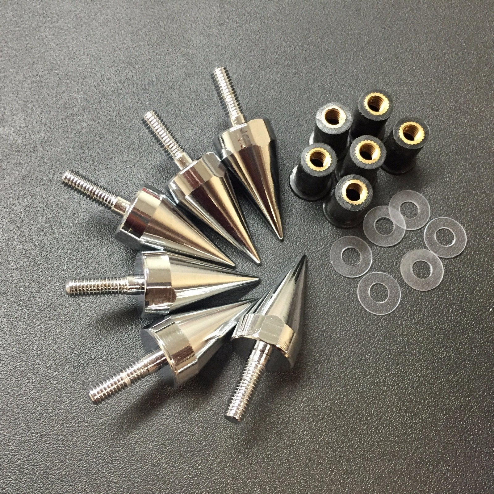 Httmt Mt218-002A- Universal Chrome Motorcycle Spike Bolts With Mounting Parts Compatible With Windscreen Fairings License Plate