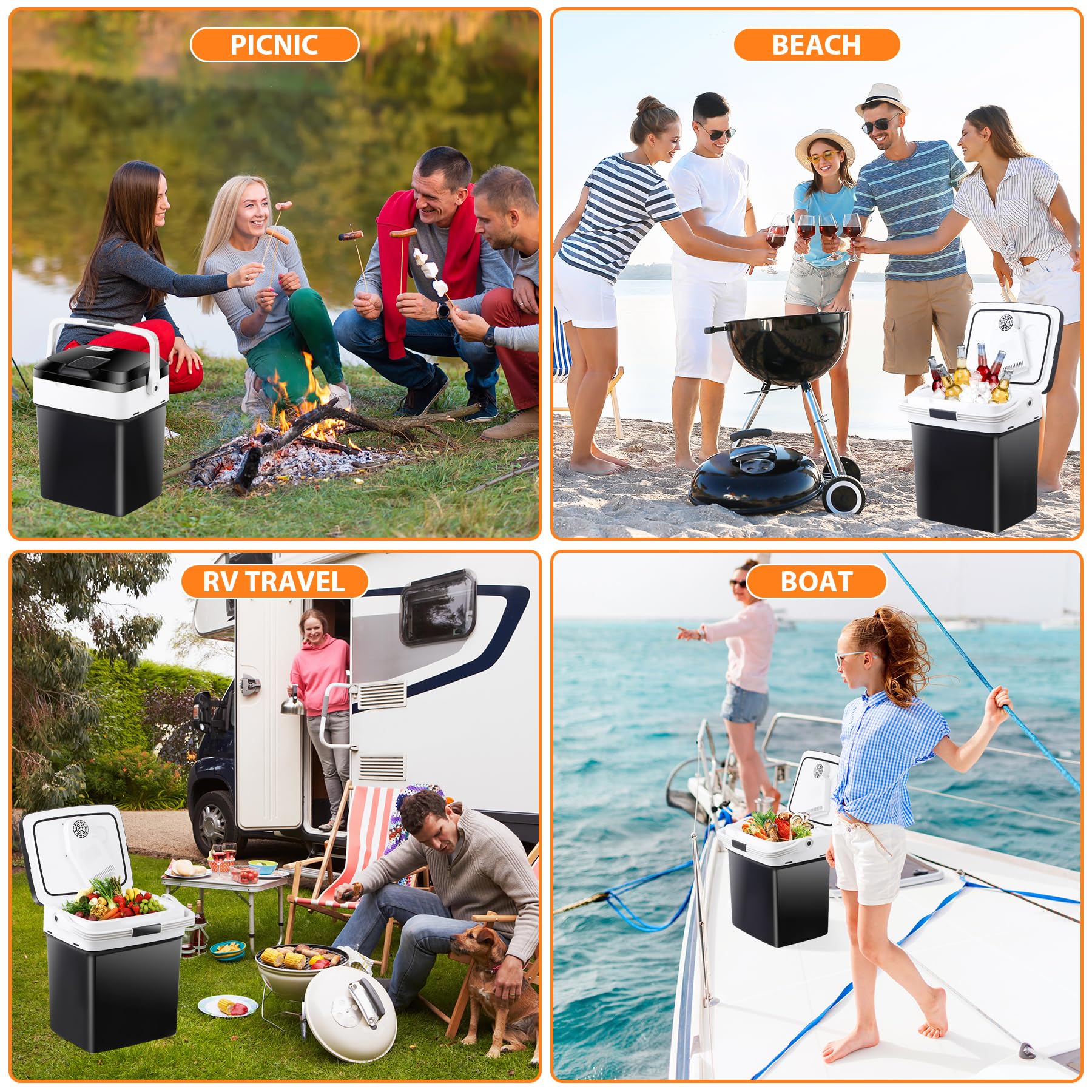 Zeny Mini Fridge Electric Cooler And Warmer For Car- 12V Dc Car Refrigerator With Automatic Locking Handle, 28 Quart Portable Ca