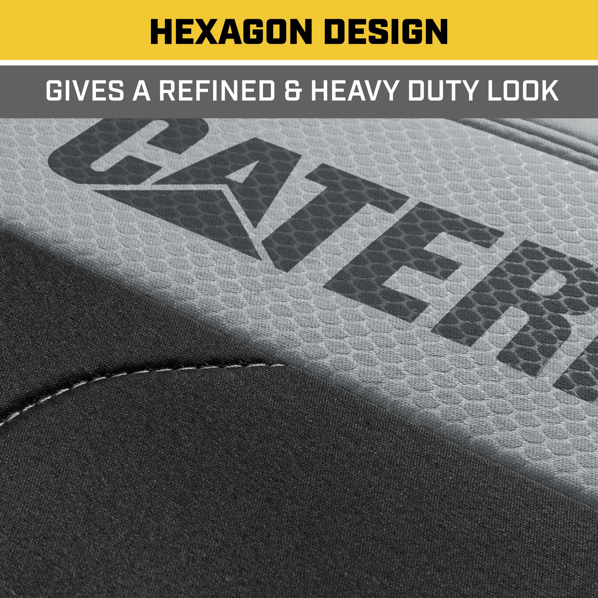 Caterpillar Flexfit Automotive Seat Covers for Cars Trucks and SUVs (Set of 2) - Black Seat Covers for Front Seats, Seat Protectors with Gray Honeycomb Trim, Auto Interior Covers