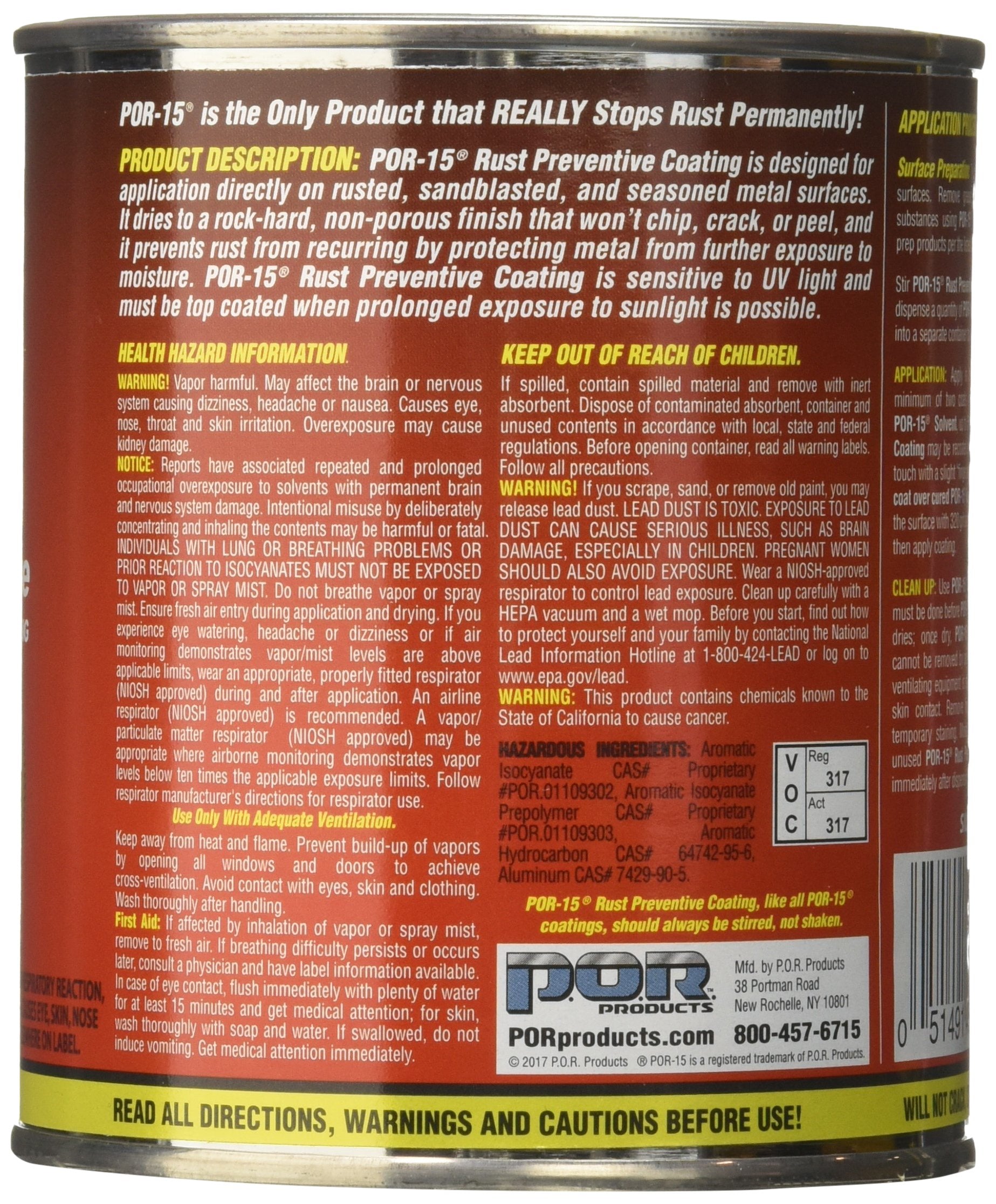 Por-15 Rust Preventive Coating, Stop Rust And Corrosion Permanently, Anti-Rust, Non-Porous Protective Barrier, 16 Fluid Ounces, Silver