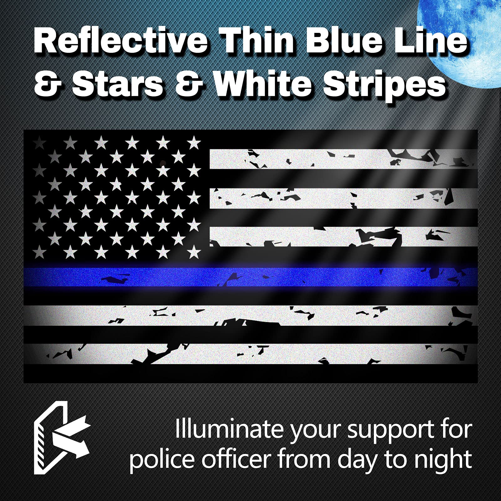 3 Pack Reflective New Tattered Thin Blue Line Us Flag Decal Stickers | Compatible With Cars & Trucks, 5'' X 2.7'' American Usa F