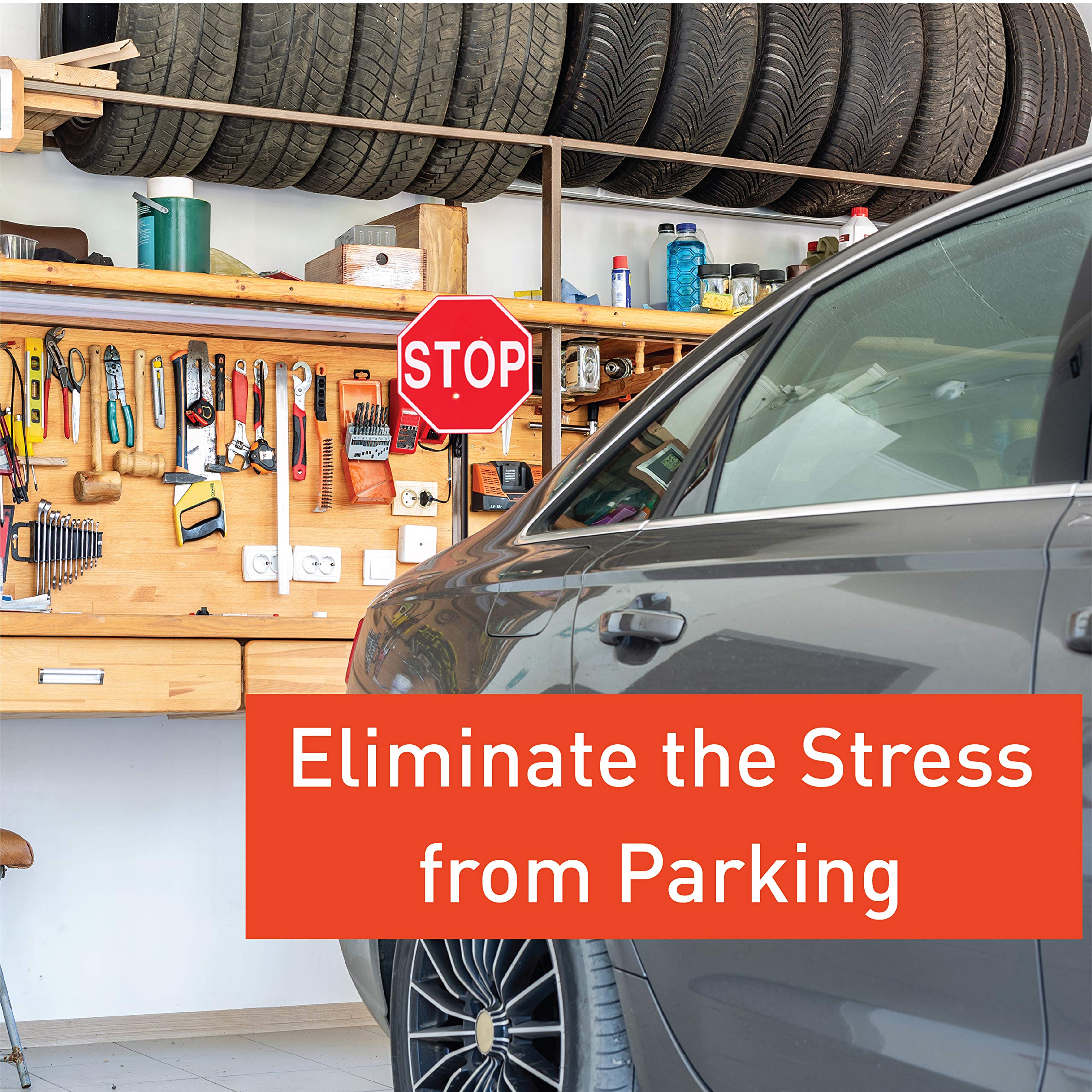 Securityman Led Stop Sign For Garage Parking Assist [Upgraded Base] - Large 7 Sign, Bright Red Leds, Adjustable Height - Garage Car Stop Indicator That Lights Up