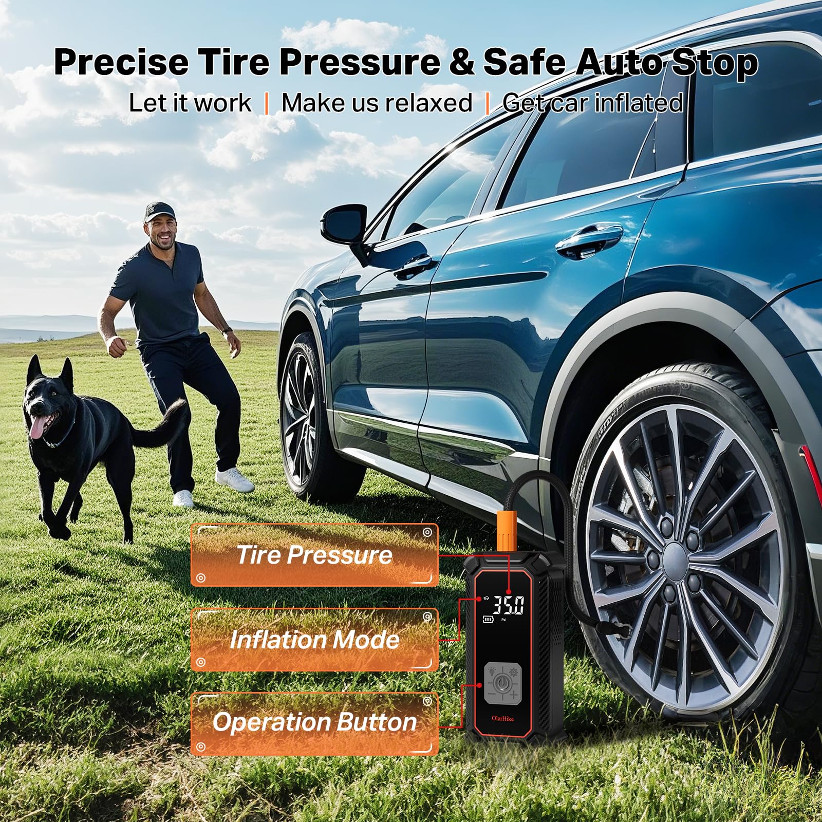 Olarhike Tire Inflator Portable Air Compressor, 9000Mah Battery Powered, 150Psi Dual Mode, Auto Air Pump For Car Tires, Motorcyc