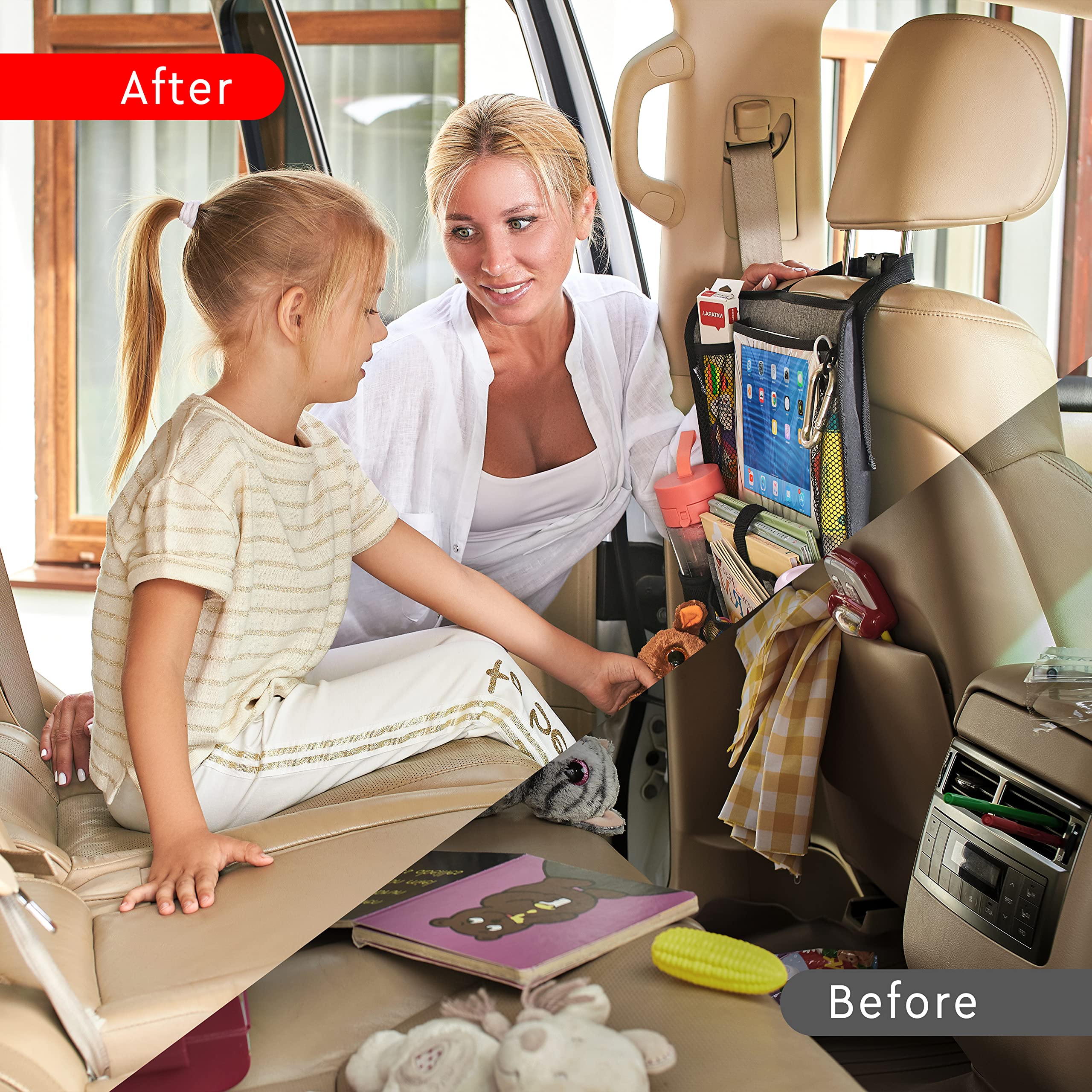 Helteko Backseat Car Organizer, Kick Mats Back Seat Protector With Touch Screen Tablet Holder, Organizer For Kids, Travel Access