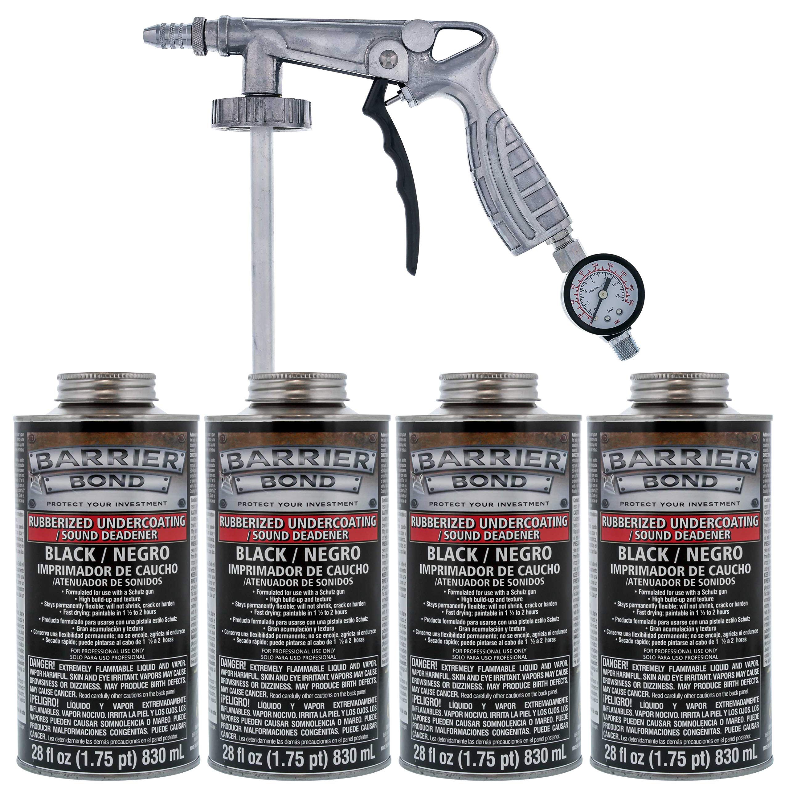 Barrier Bond - Rubberized Undercoating Sound Deadener Kit, 28oz 4-Pack, Black Spray, Vehicle Undercoating, with Spray Gun