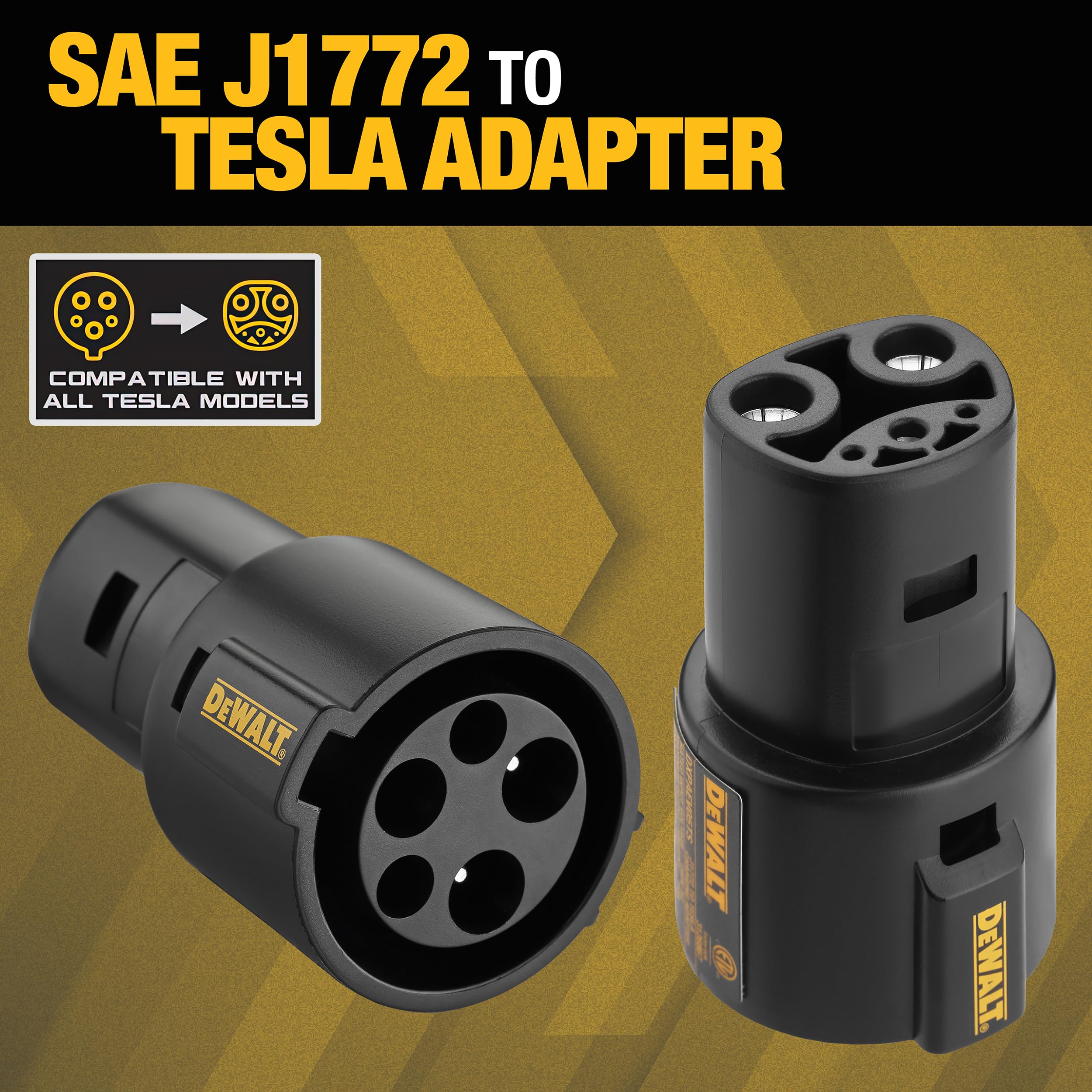 DEWALT SAE J1772 to Tesla EV Charging Adapter, Compatible with All Tesla Electric Vehicles, High Power Connector 60A/250V, Easy
