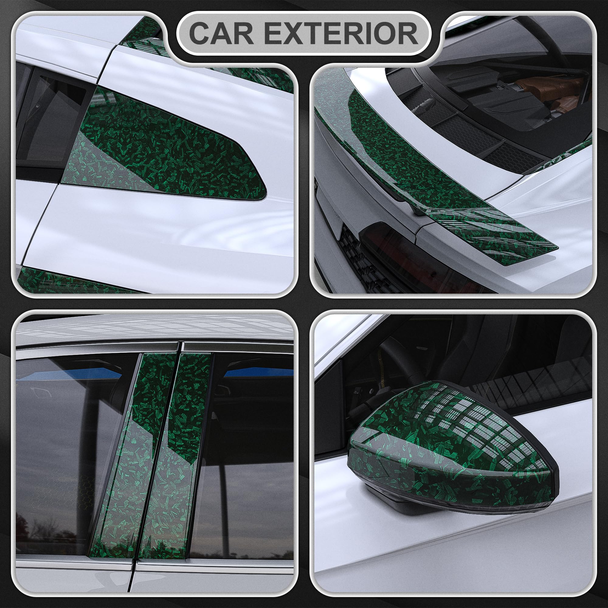 Lypumso Green Forged Carbon Fiber Vinyl Wraps, Car Self-Adhesive Hood Wraps Films With Air Release Technology, High Gloss Auto I