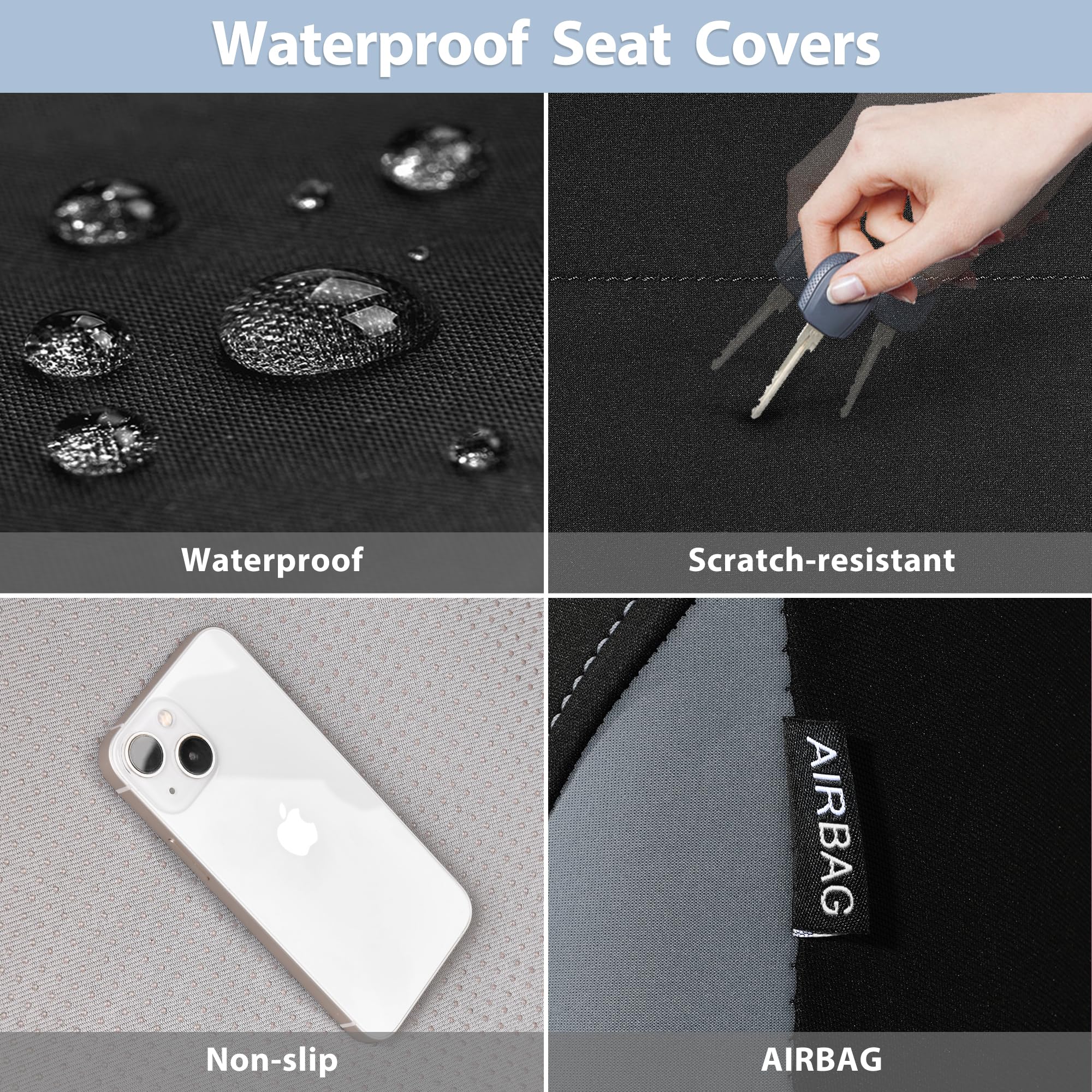 CAR PASS Waterproof Car Seat Covers Front Seats Only with 5mm Composite EVA, Neoprene Car Seat Cover with Separate Headrest Cove