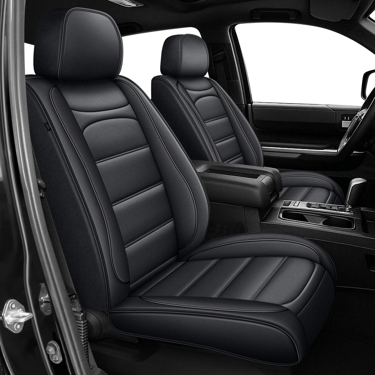 IKABEVEM Seat Covers Fit for Toyota Tundra : 2014-2021 Crewmax Double Cab Faux Leather Truck Pickup Full Set Seat Covers (5 Seat