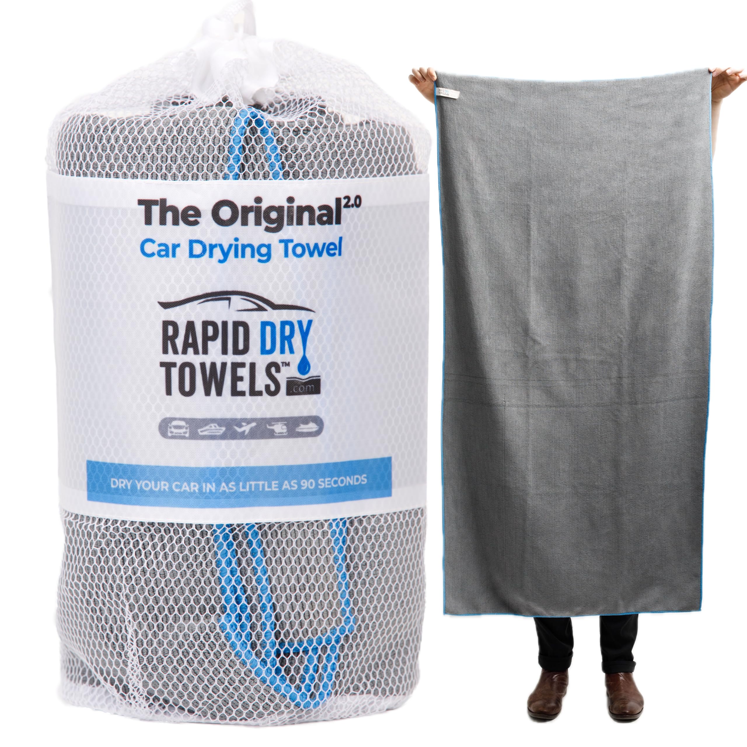 Rapid Dry Towels - Original 2.0 Car Drying Towel (59X30In/150X75Cm) - Ultra Absorbent Microfiber - Dries Entire Vehicle In One P