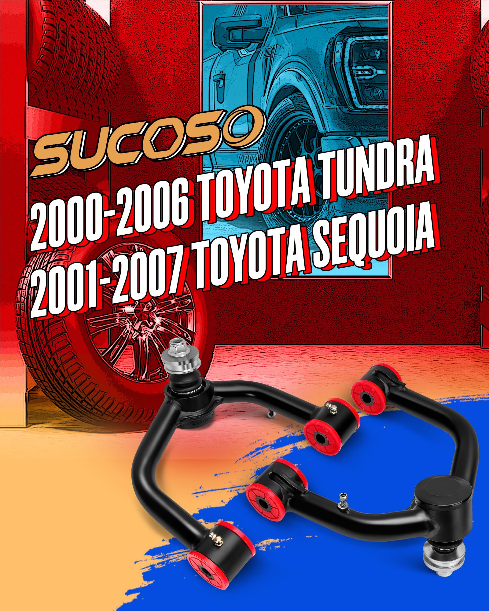 Front Upper Control Arms Fit 2000-2006 Toyota Tundra, 2Pcs 2-4'' Lift Suspension Kit Tubular Control Arm with Ball Joint for 200