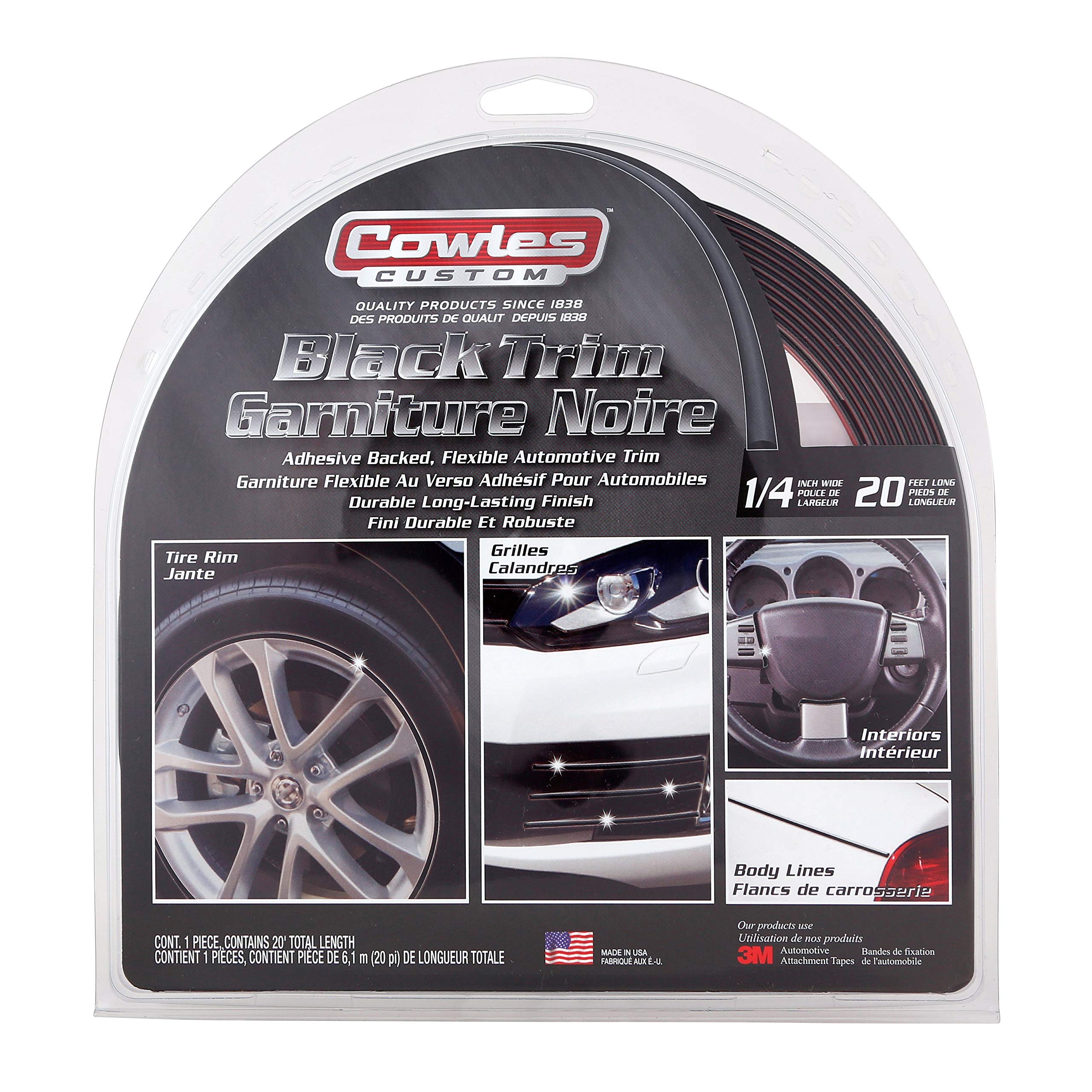 Cowles Custom - Premium Universal Body Molding For All Vehicles - Easy Install, Black Finish, 1/4' By 20 Ft, Uv Protected, Long Lasting Flexible Pvc