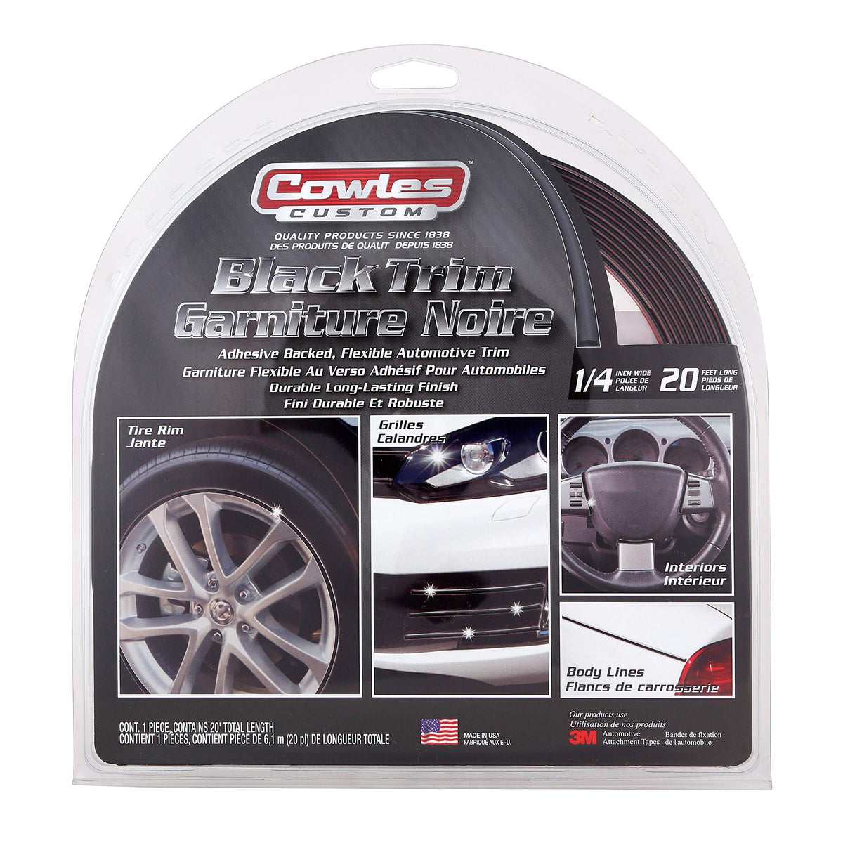 Cowles - Premium Universal Body Molding for All Vehicles - Easy Install, Black Finish, 1/4'' by 20 ft, UV Protected, Long Lastin