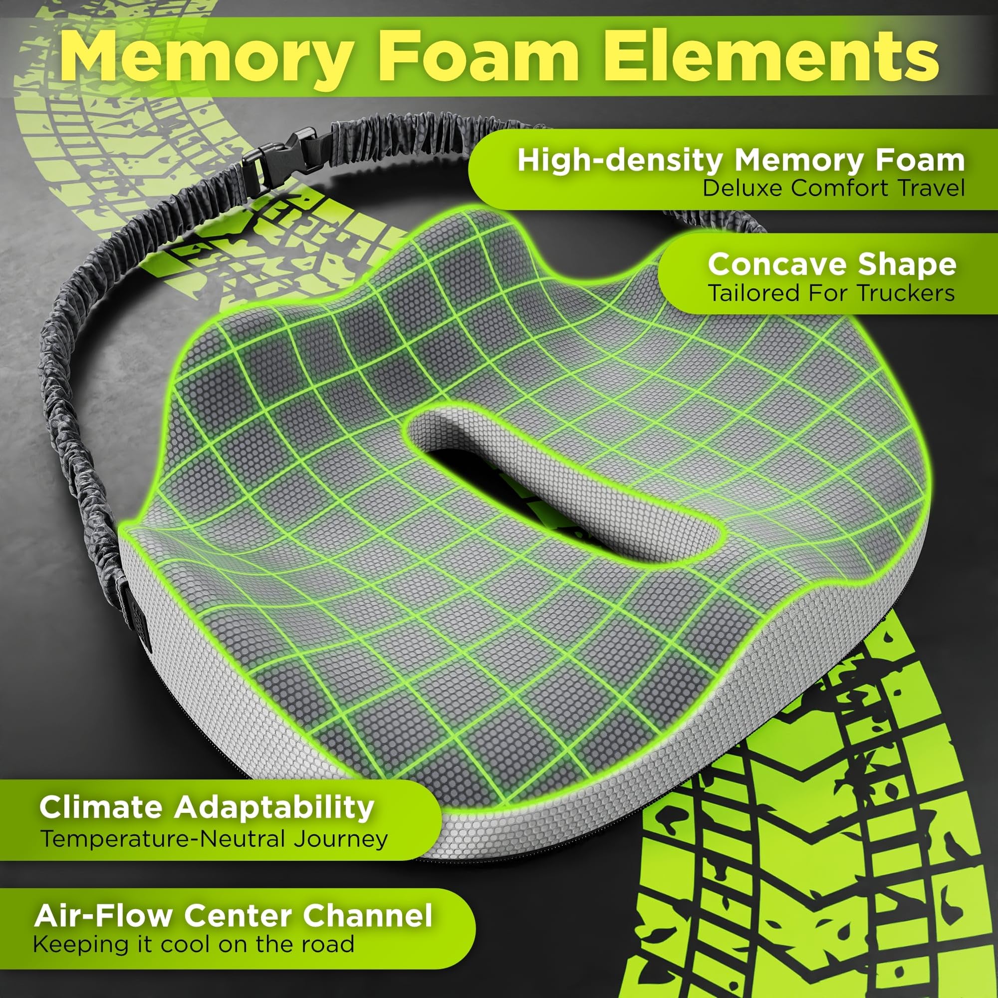 Truck Seat Cushion For Truck Driver Seat Cushion - Upgraded Back Support, Thick And Firm Memory Foam, Pain Relief For Hours Of D