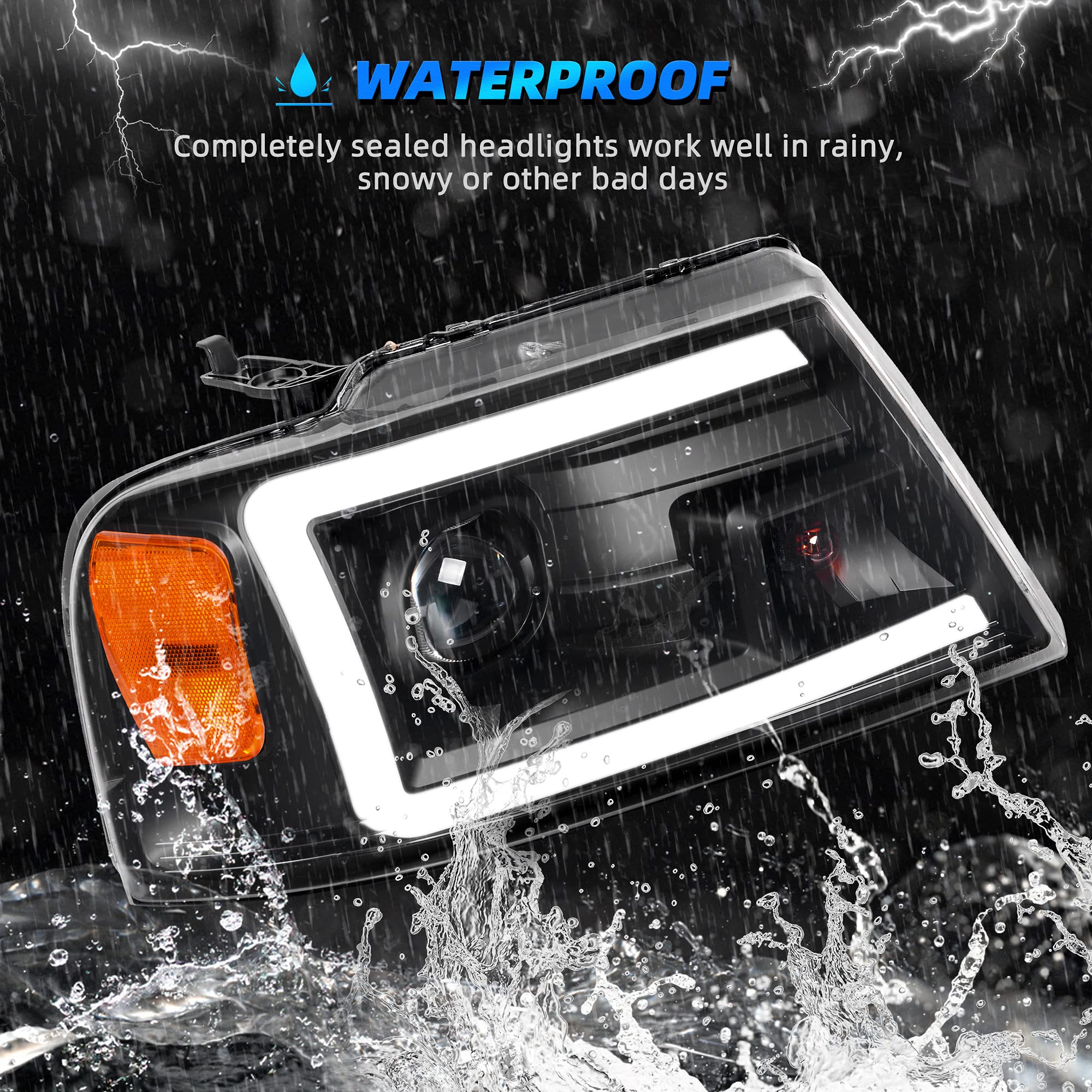 Autosaver88 Led Drl Headlights Assembly Compatible With 2004-2008 04-08 Ford F150 Headlamp Replacement Pair Black Housing (Not C