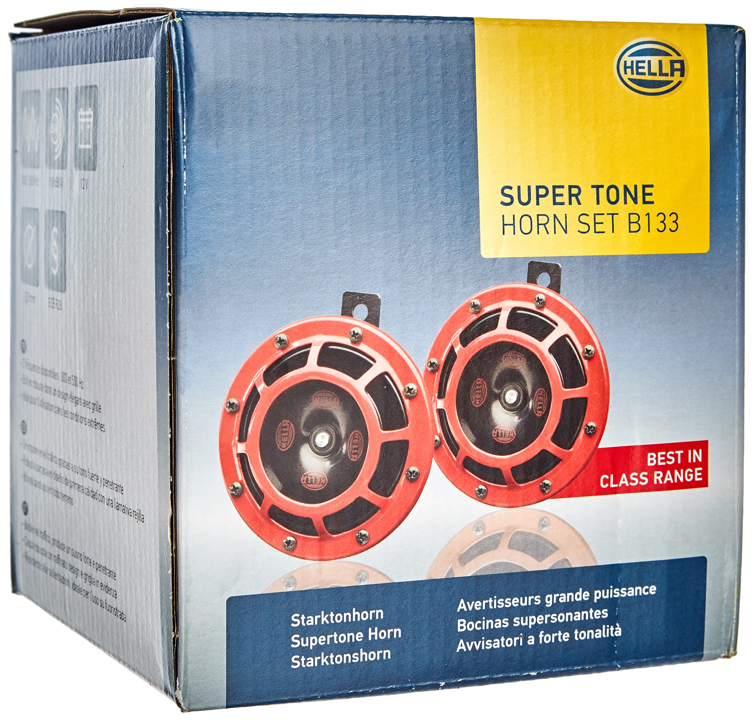 Hella Stark Sound - 109.23.37 - Red Set 12 V High/Low Frequency Hella Super Tone Horn Set B 133, 12 Volt