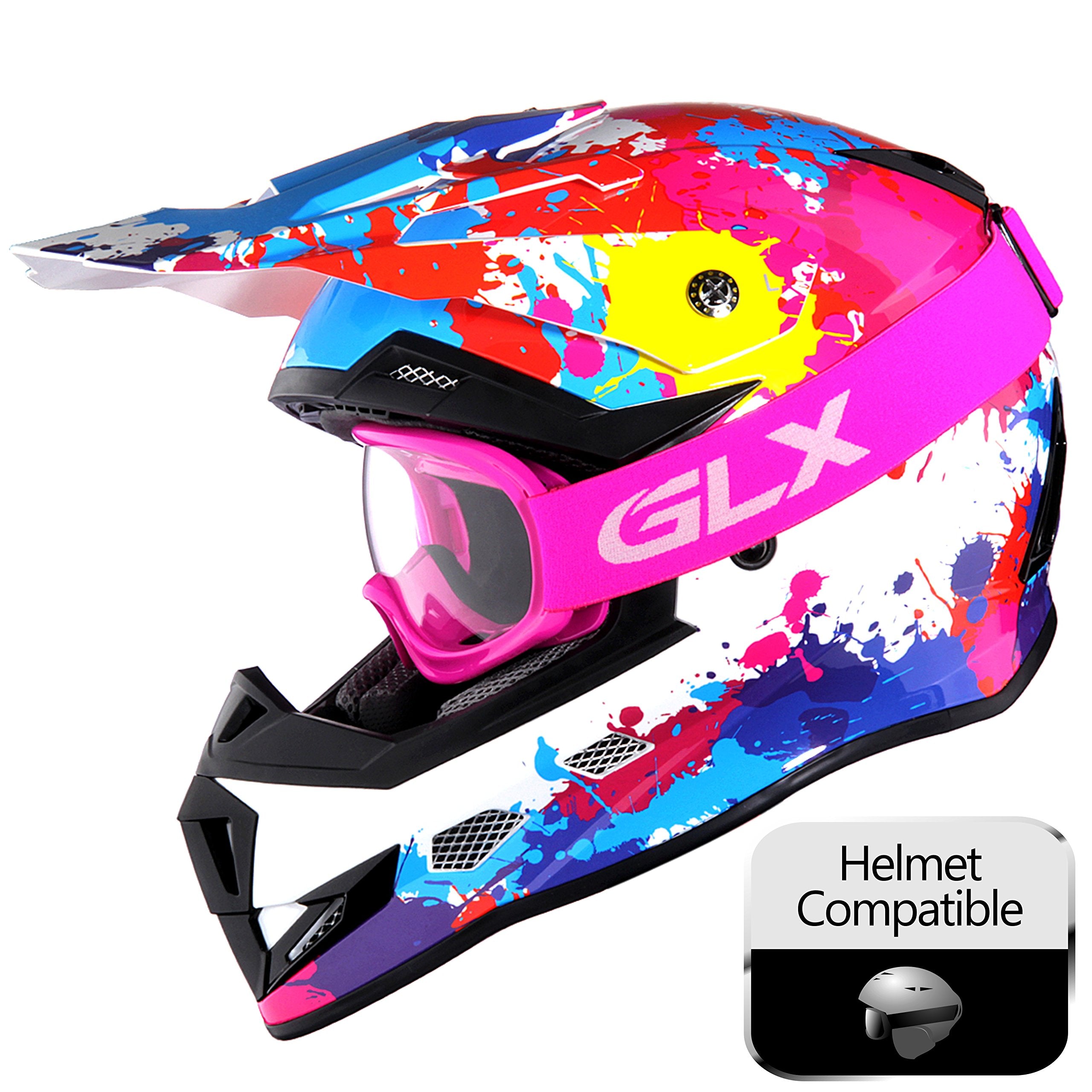 GLX YH15 Anti-Fog Impact-Resistant Kids Youth ATV Off-Road Dirt Bike Motocross Goggles for Boys & Girls (Pink, one_Size)