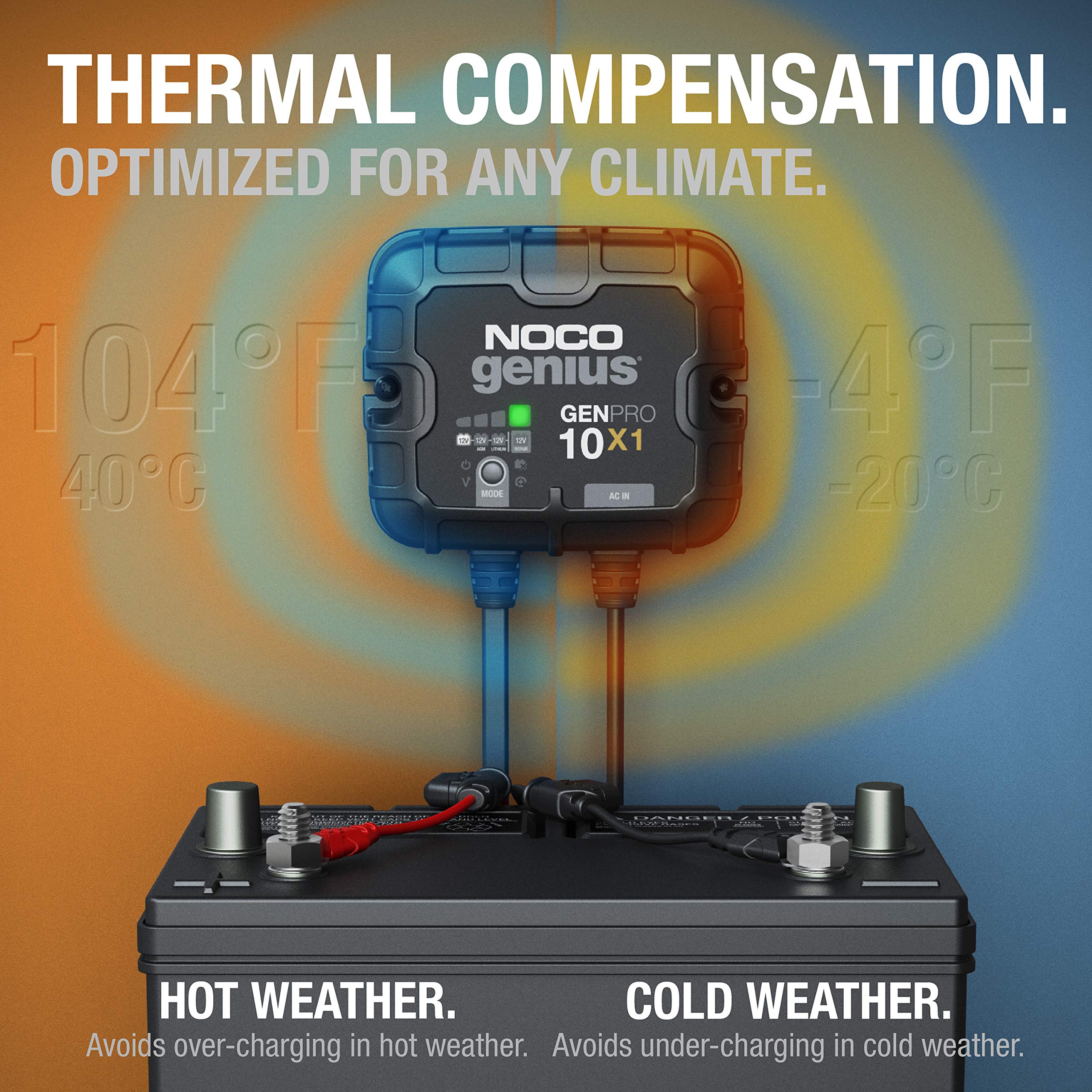 NOCO 10A Smart Marine Battery Charger for AGM, Lithium, and Deep-Cycle Batteries - 12V, Waterproof, Onboard Boat