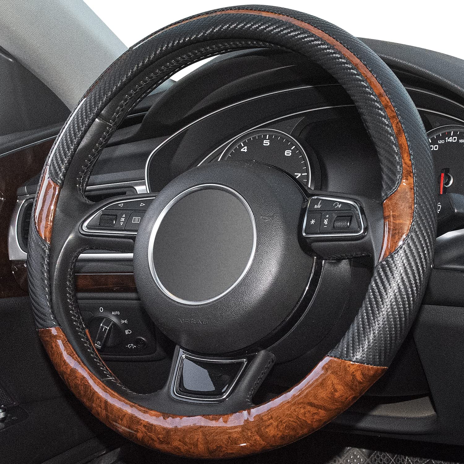 Xizopucy Wood Grain Steering Wheel Cover Black Universal Microfiber Leather, Suitable For 14 1/2-15 Inch Comfortable Anti-Slip, Good Breathable And Odorless Car Steering Wheel Cover