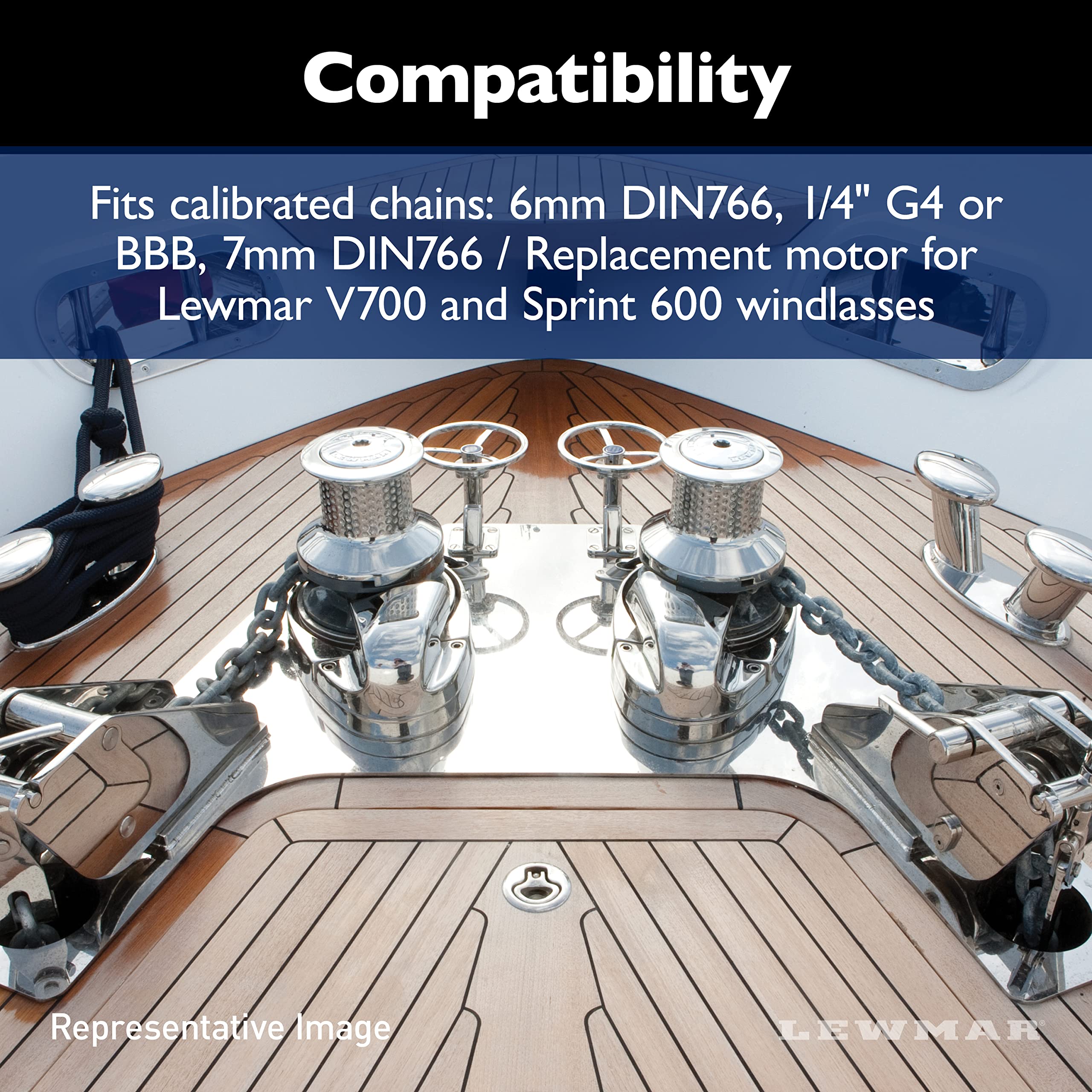 Lewmar Motor Kit, Fits Calibrated Chains: 6Mm Din766, 1/4 G4 Or Bbb, 7Mm Din766 / Replacement Motor For V700/Sprint 600 Windlasses - 2020200923
