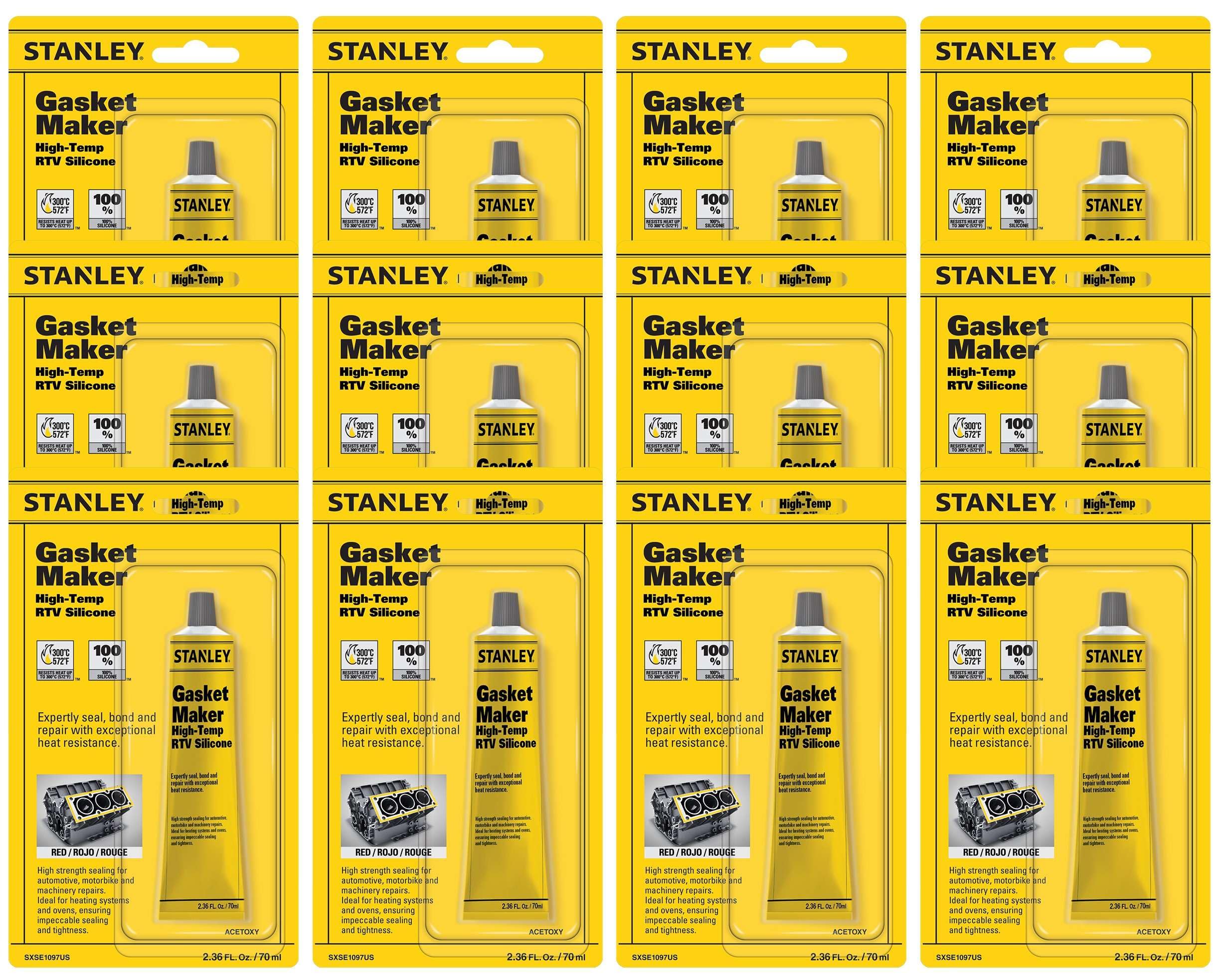 Stanley High-Temp Rtv Silicone Gasket Maker - 12X2.36 Fl.Oz. Red, Waterproof, Flexible And Heat Resistant Red Silicone Sealant F