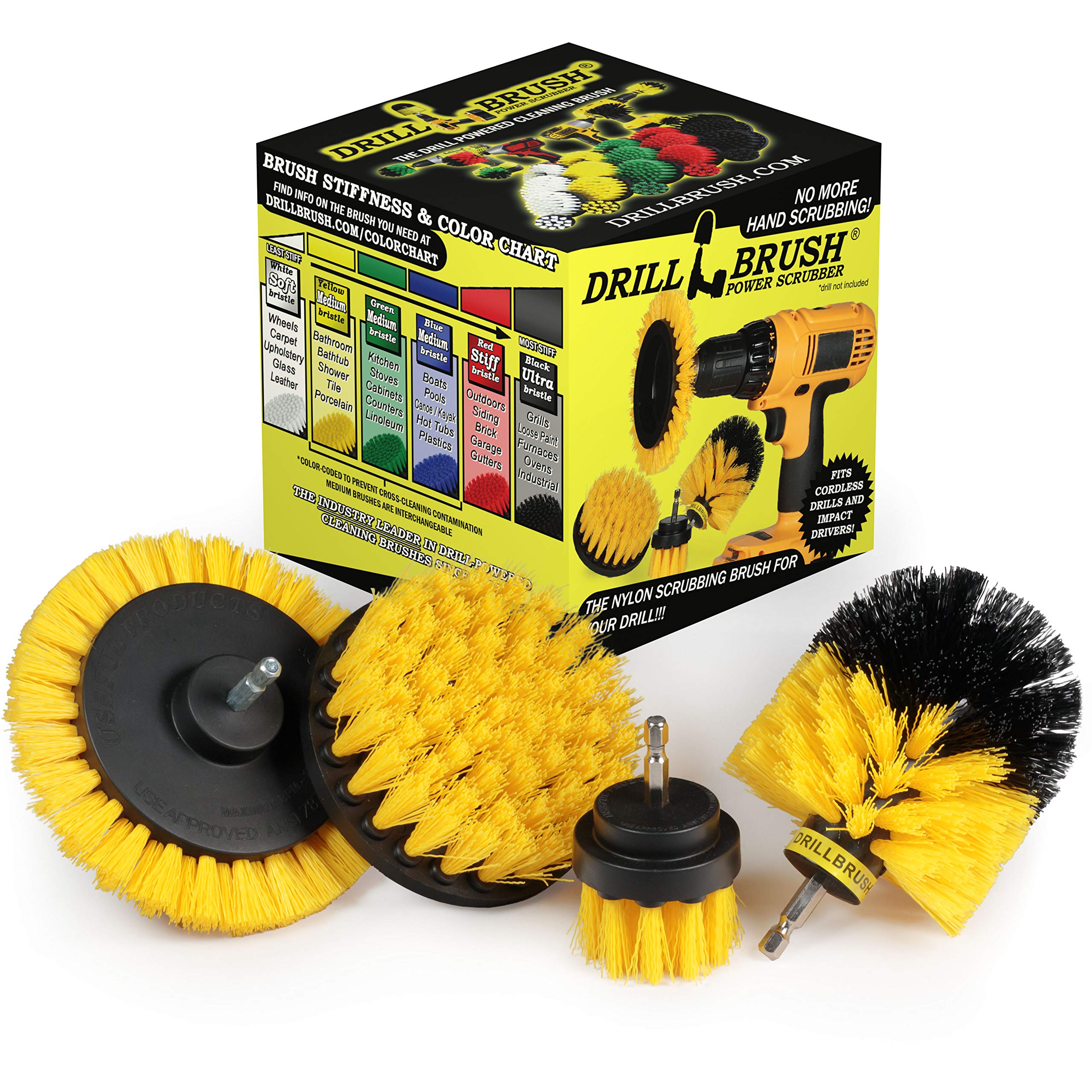 Drillbrush Yellow - Shower Cleaning Rotary Drill Brush Kit - Power Brush Scrubber For Bathroom - Grout Cleaning Drill Brush - Rotary Scrub Brush Tile Cleaner Drill Attachment - Bathroom Tile Scrubber