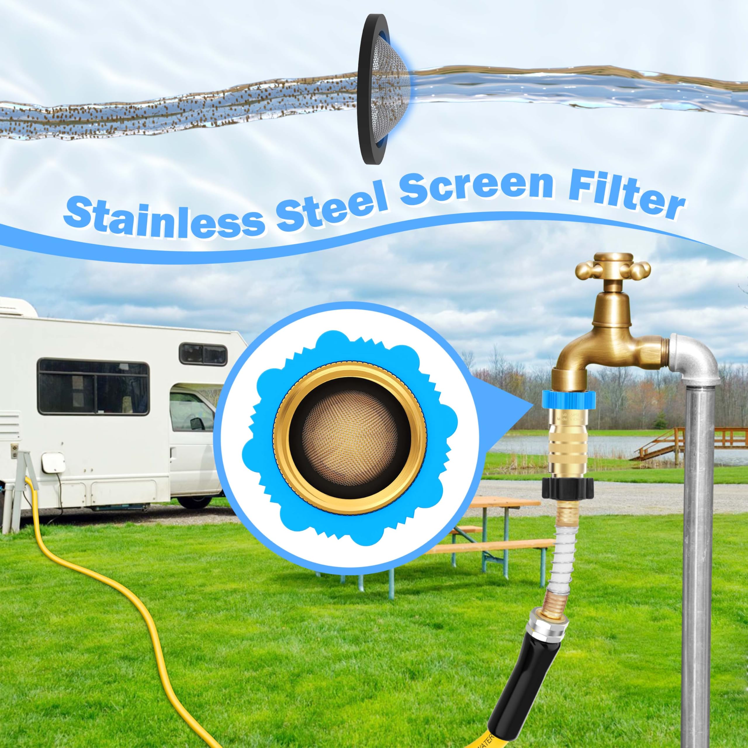 Circlecord Rv Hi-Flow Water Pressure Regulator 50-55 Psi, 3/4 Inch Thread Lead-Free Brass Inline Water Pressure Reducer For Camp