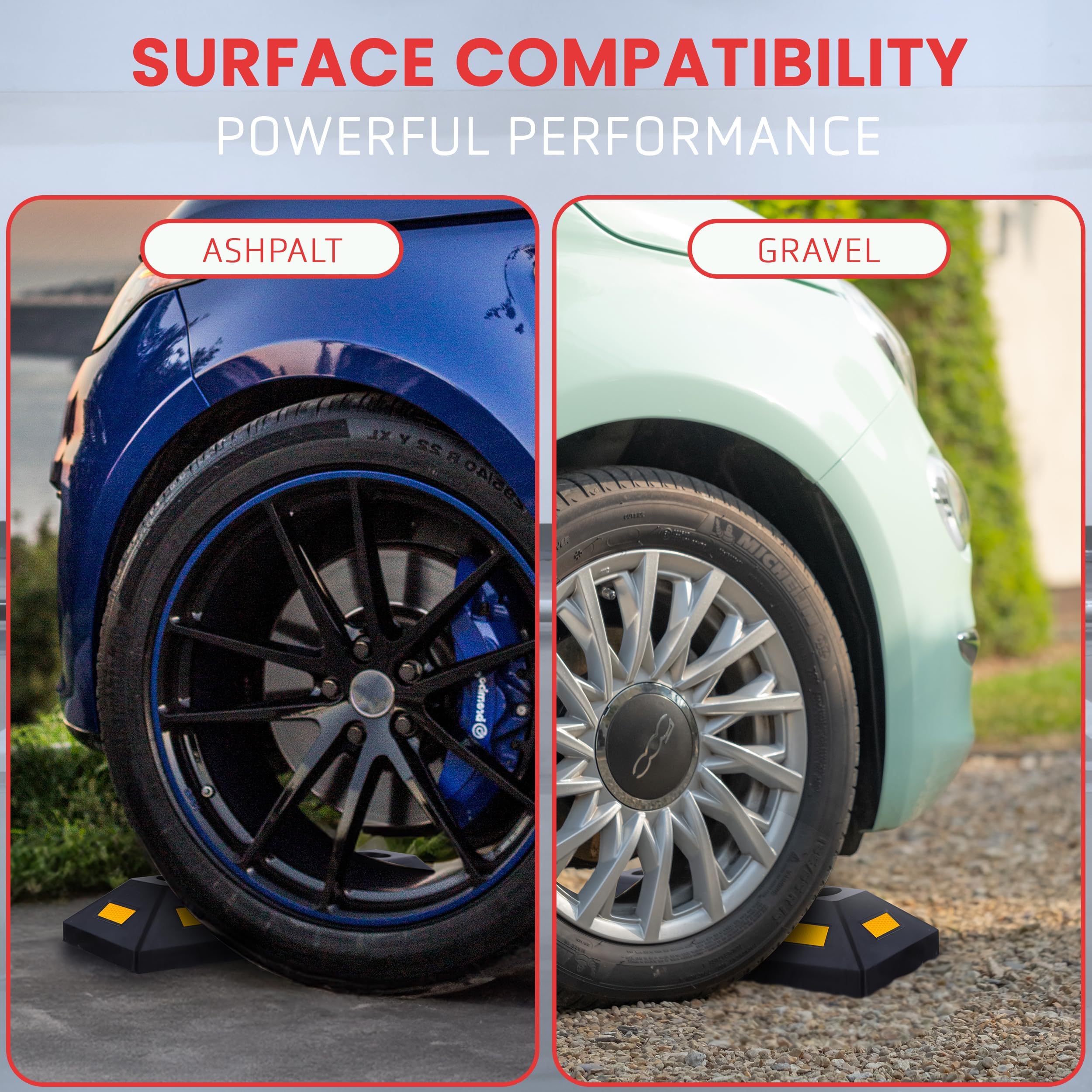 Pyle Garage Floor Stops For Vehicles - 2Pc Heavy Duty Rubber Vehicle Parking Lot Target Stoppers, Truck Curb Tire Wheel Guide Bl