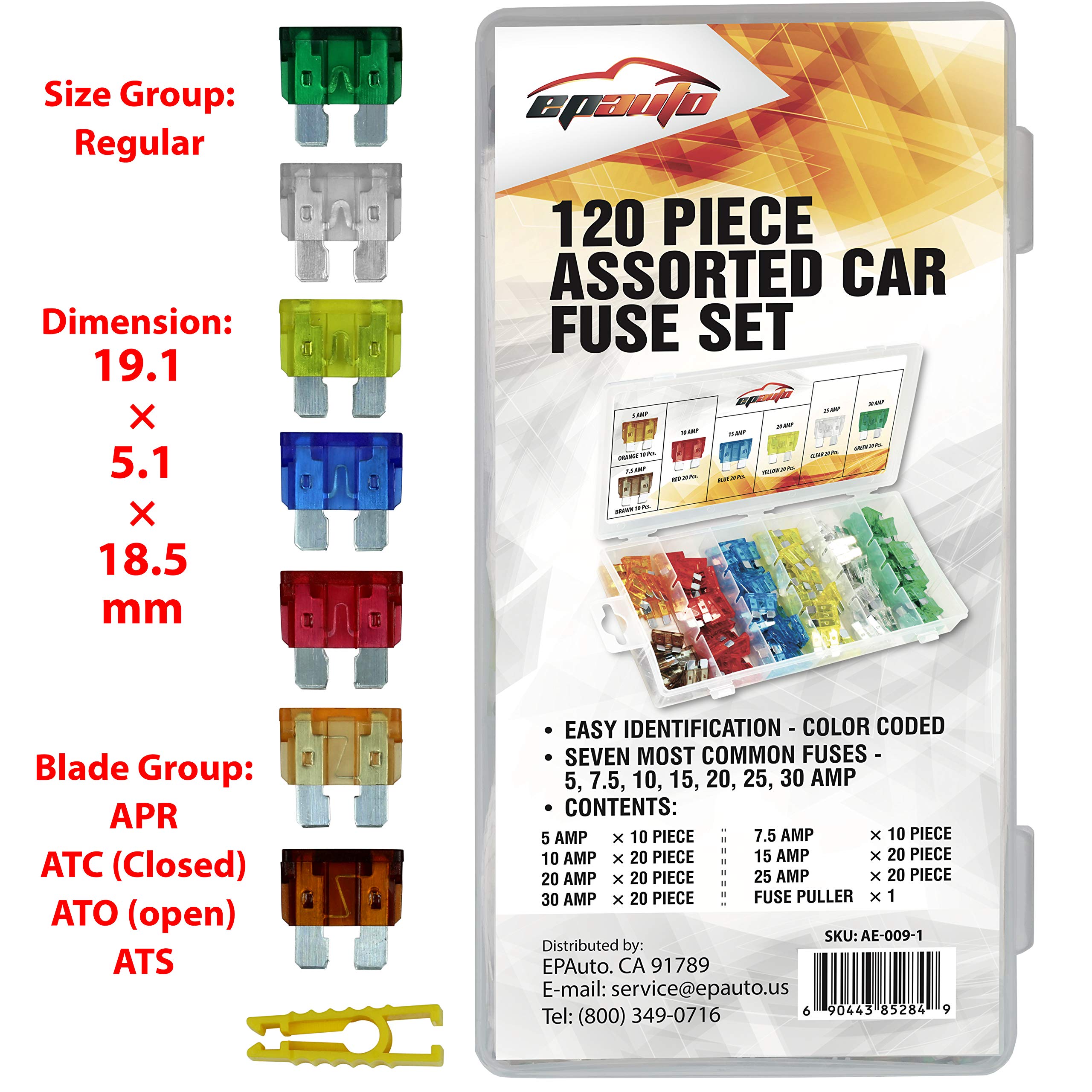Epauto 120 Pieces - Assorted Car Truck Standard Blade Fuse Set (5/7.5/10 / 15/20 / 25/30 Amp)