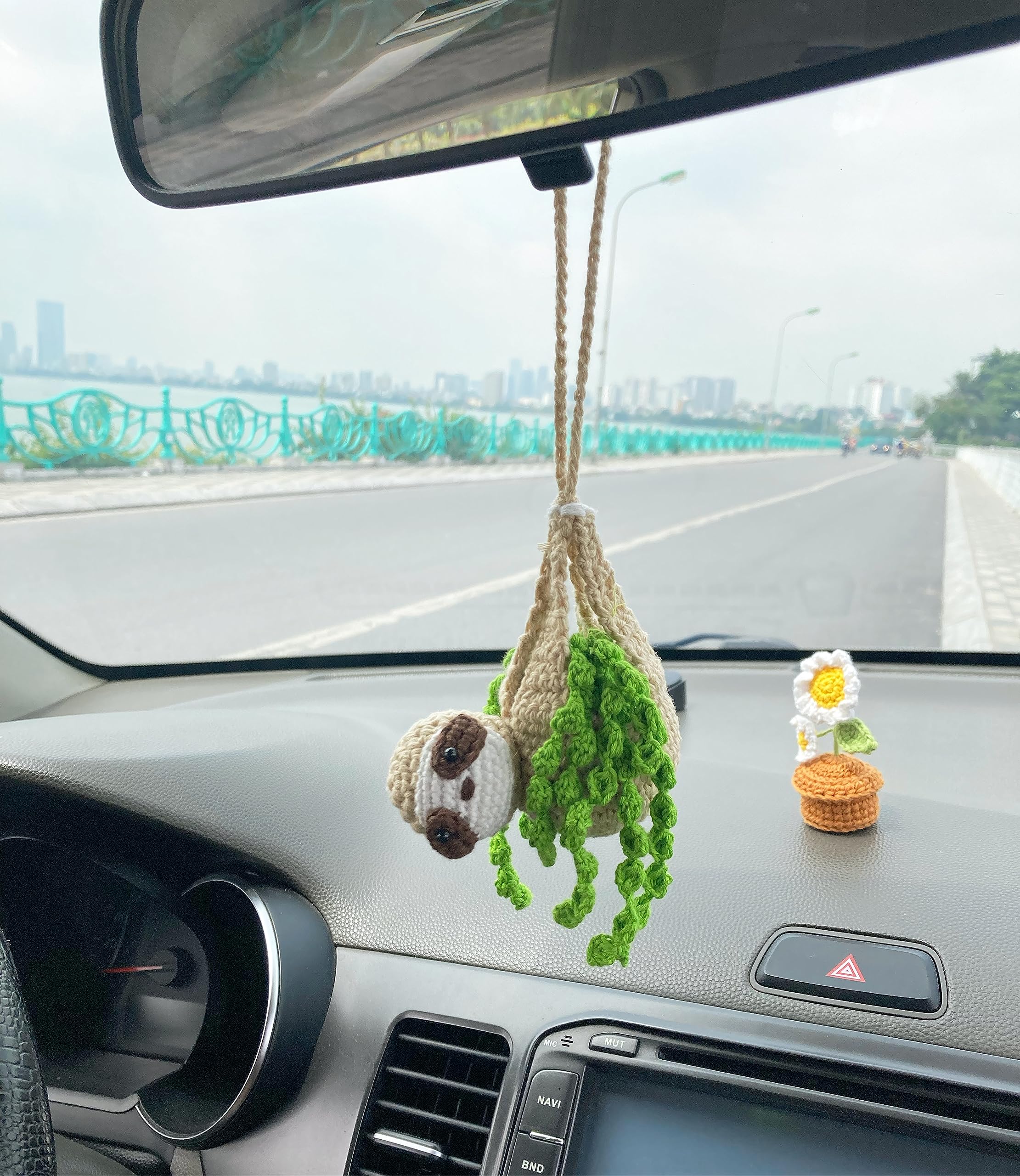Bunny Crochet Sloth Car Rear View Mirror Holder, Cute Sloth Car Hanging Ornament, A Gift For Sloth Lovers Car Hanging, Crochet L