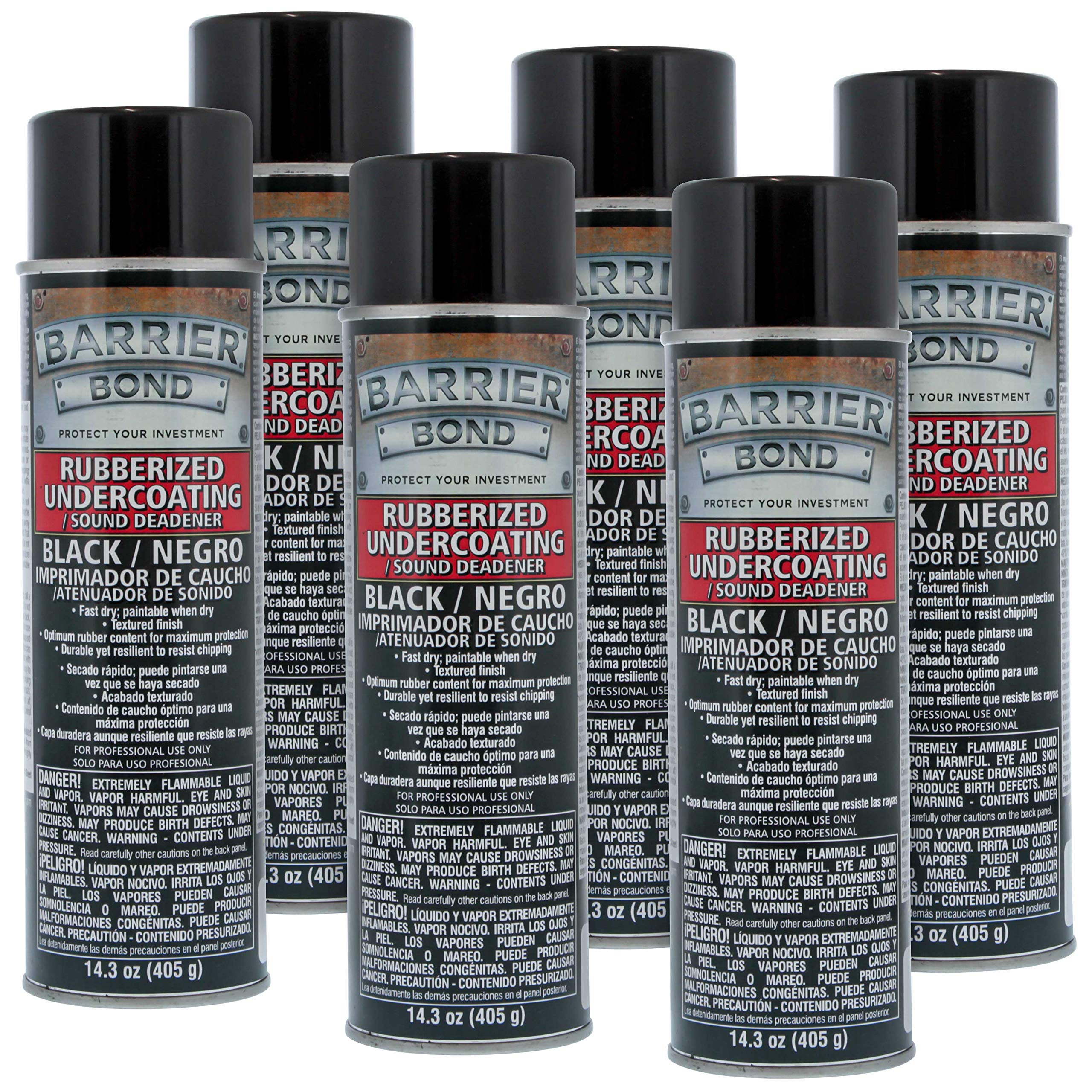 Barrier Bond - Rubberized Undercoating Sound Deadener, 14.3oz Black Spray, Undercoating for Vehicles, 6-Pack