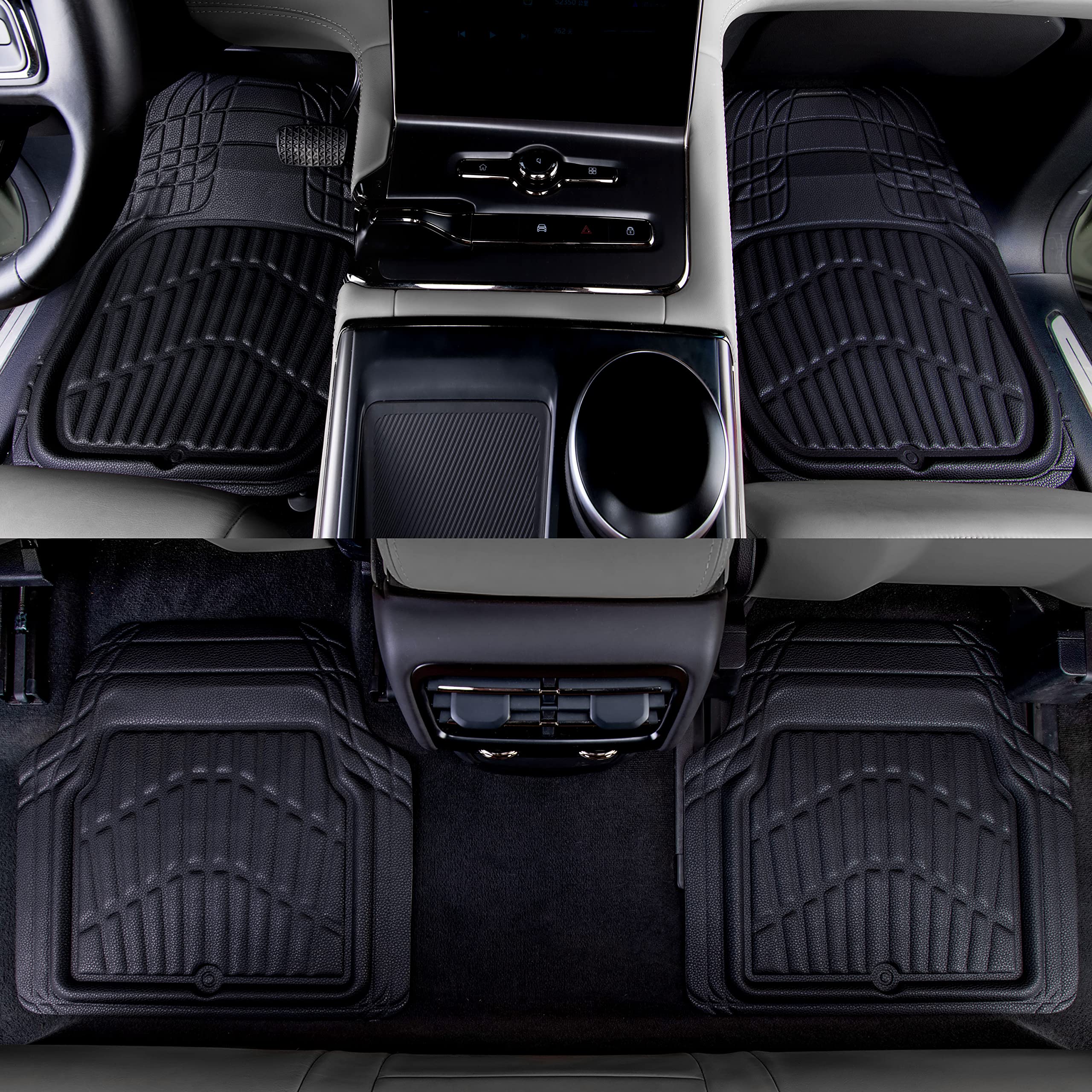 Car Pass Leather Car Floor Mats -3D Waterproof All Weather Season, Universal Trim To Fit & Anti-Slip Burr Bottom Safety & Light