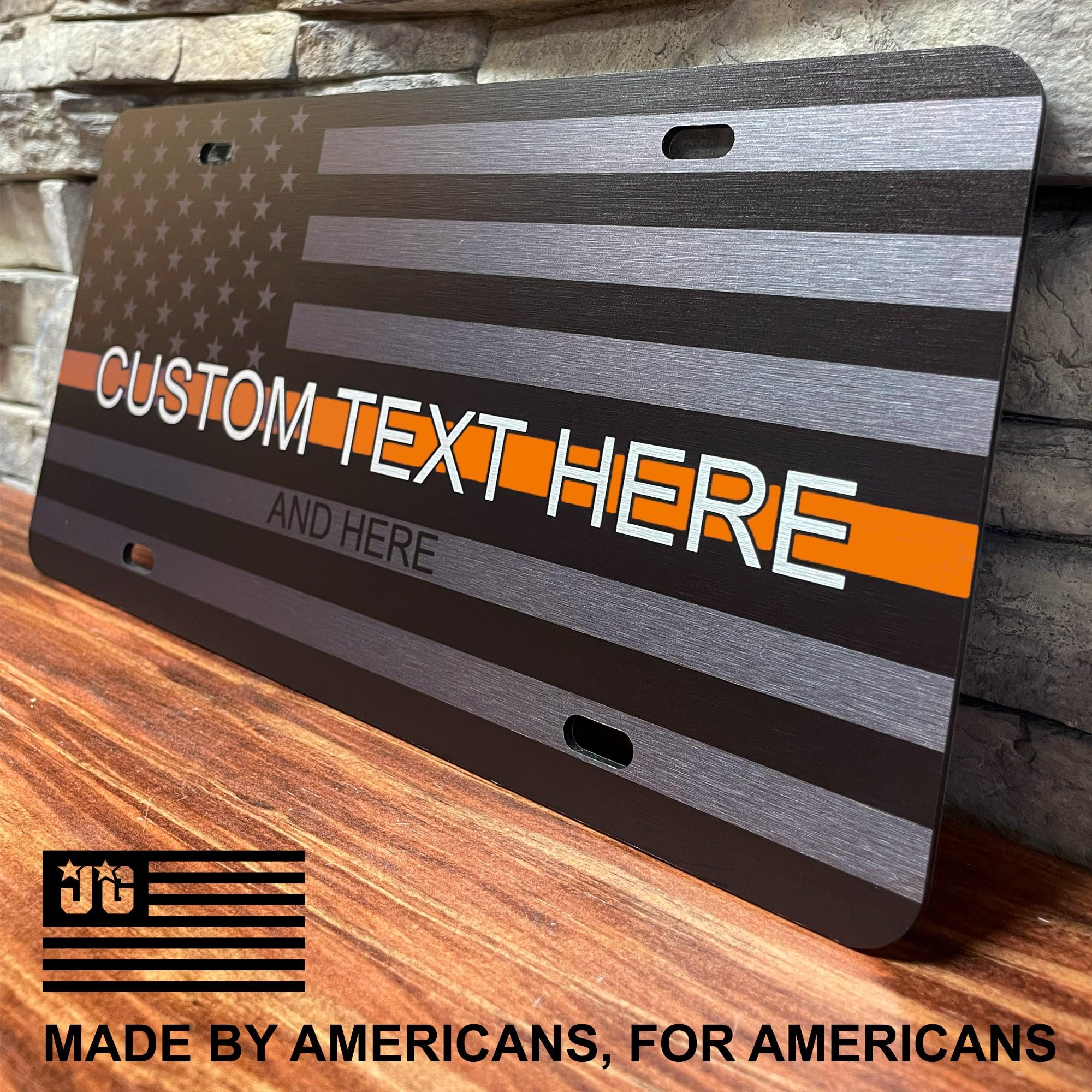 Jass Graphix Custom Orange Line American Flag License Plate - Personalized Search And Rescue Car Tag - Custom Made In The Usa -T