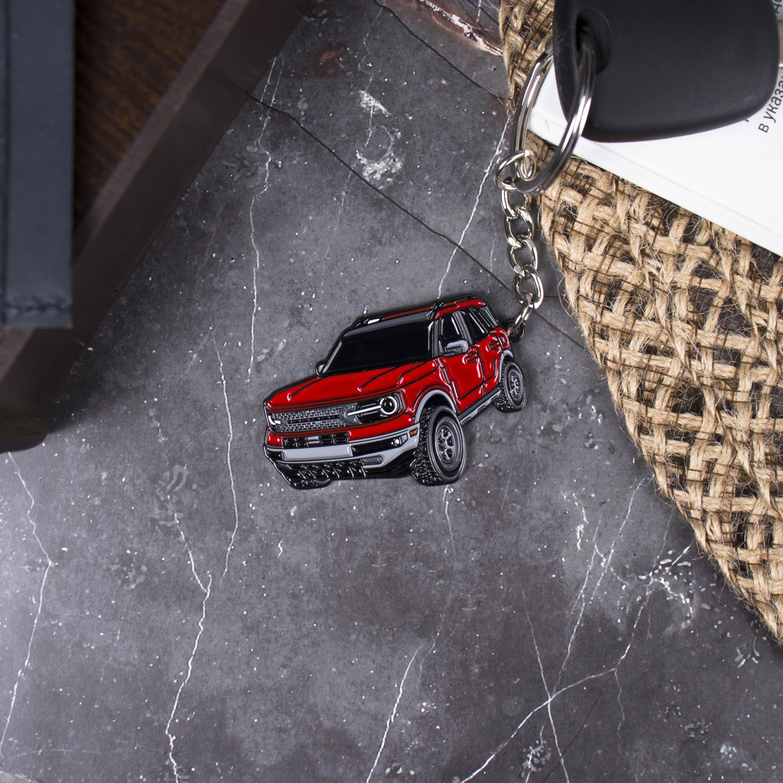 Four Wheel Beast Bronco Sport Keychain Compatible With Ford Bronco Accessories 2023 2024 4 Door Key Chain Fob Gift (Red)