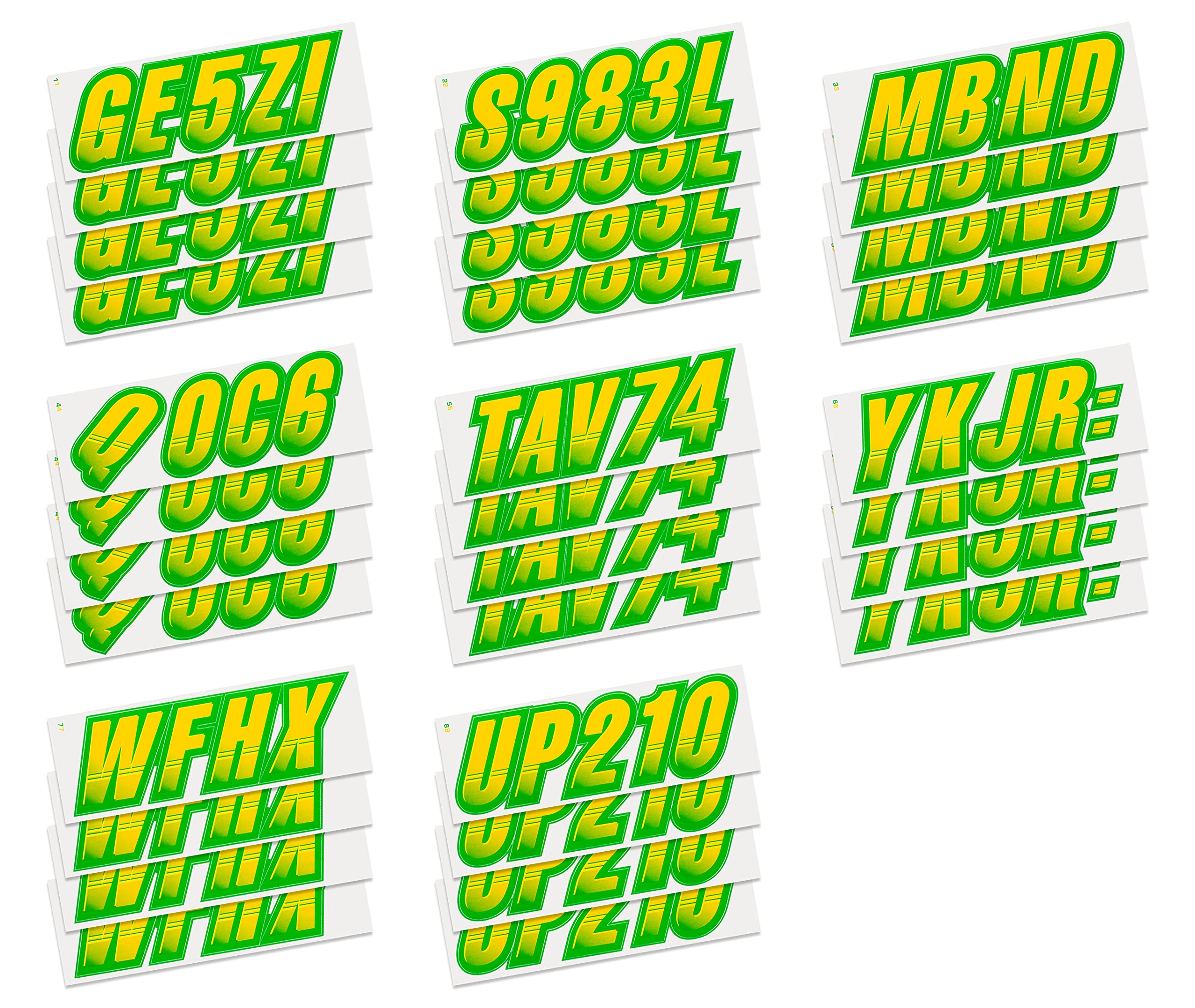 Stiffie Techtron Yellow/Green 3 '' Boat & Pwc Registration Decals  Numbers Letters Stickers