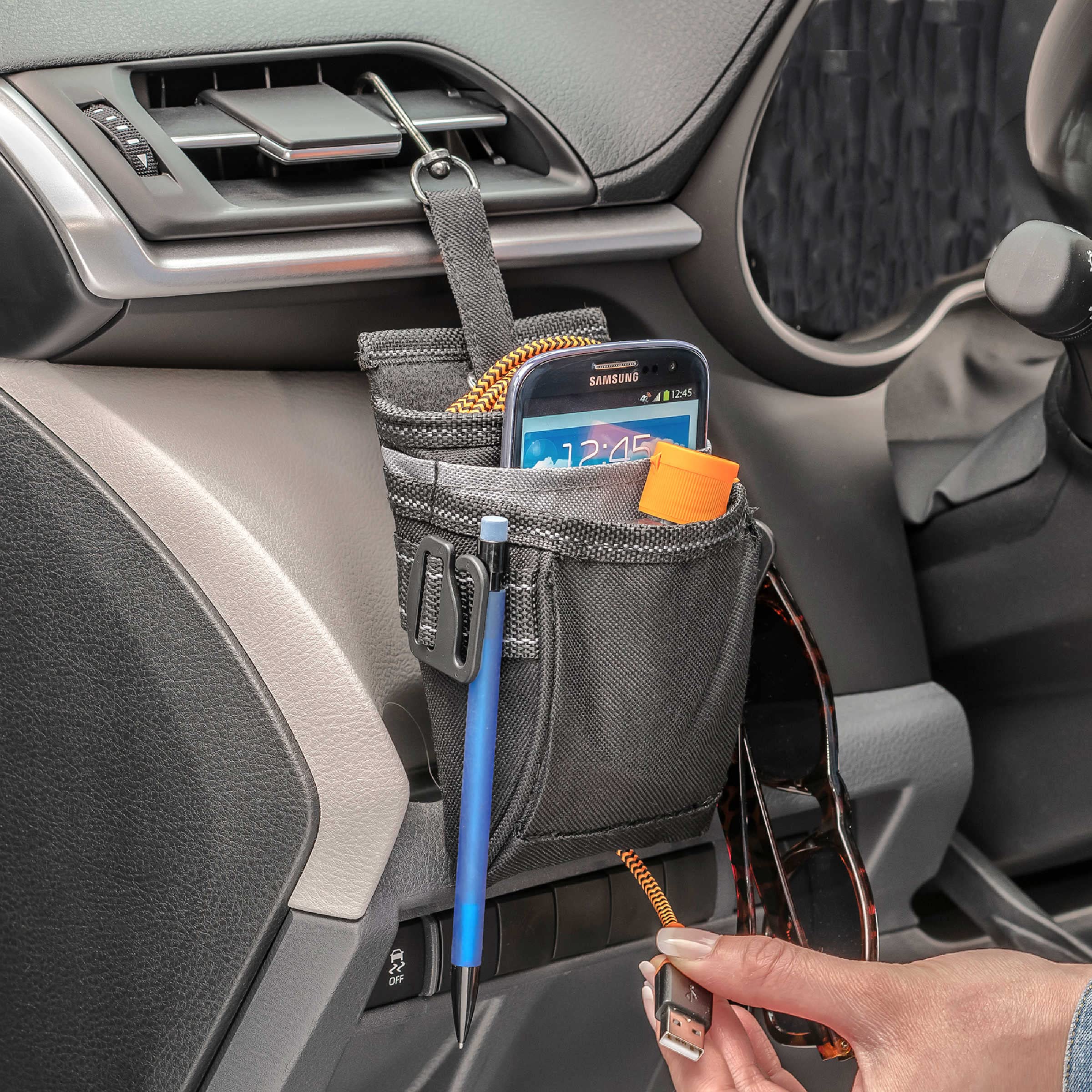 High Road Driverpockets Car Phone Holder Air Vent Pouch And Front Seat Organizer With 3 Pockets, Hanging Hooks And Charging Port