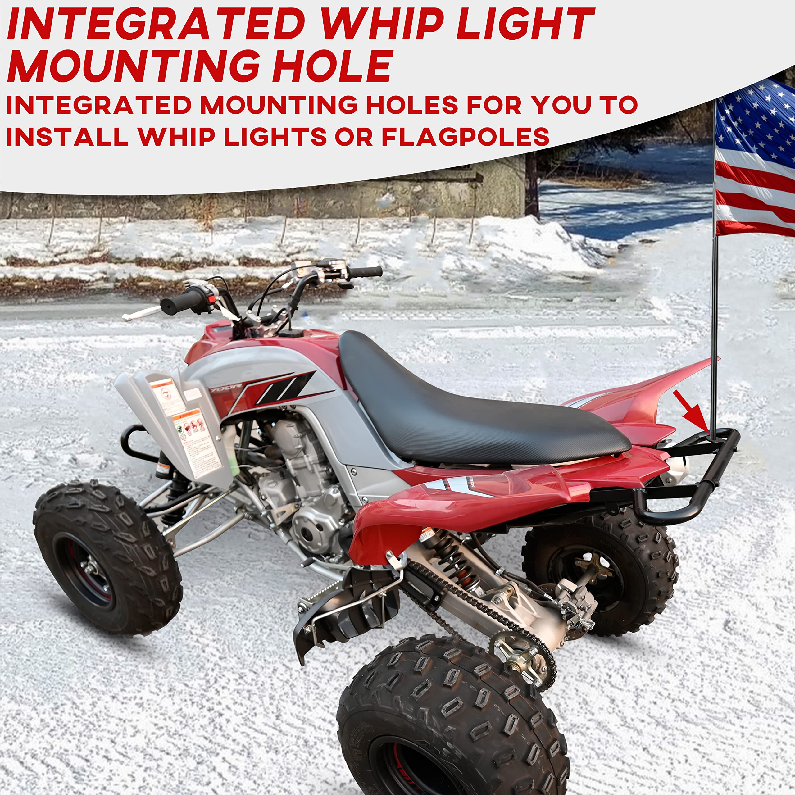 Sautvs Rear Wide Grab Bar Bumper Assembly Kit For Yamaha Raptor 700 2006-2024, Black Aluminum Rear Bumper Compatible With Yamaha Raptor 700 / 700R 2006-2024 Accessories