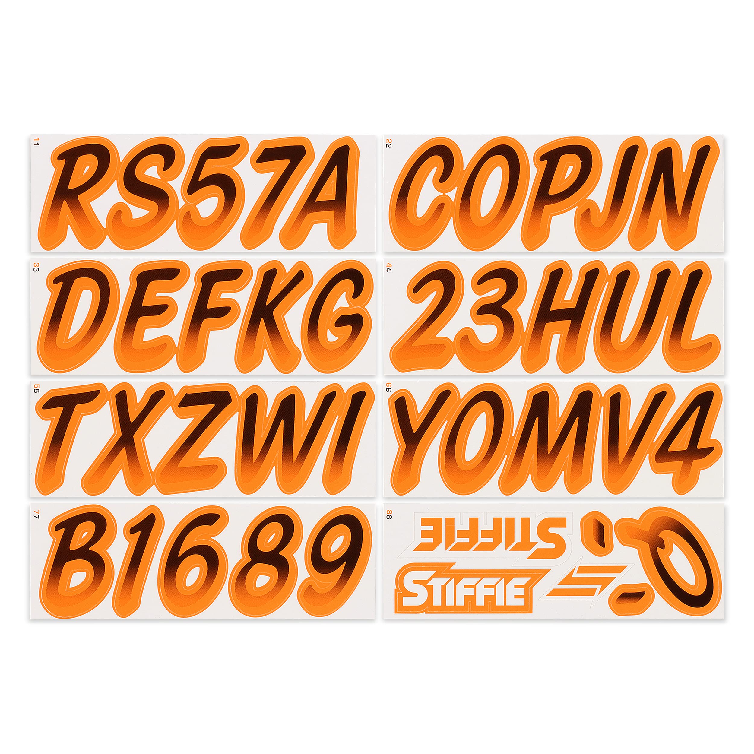 Stiffie Whipline Black/Orange Crush 3 '' Super Sticky Boat & Pwc Registration Decals  Numbers Letters Stickers