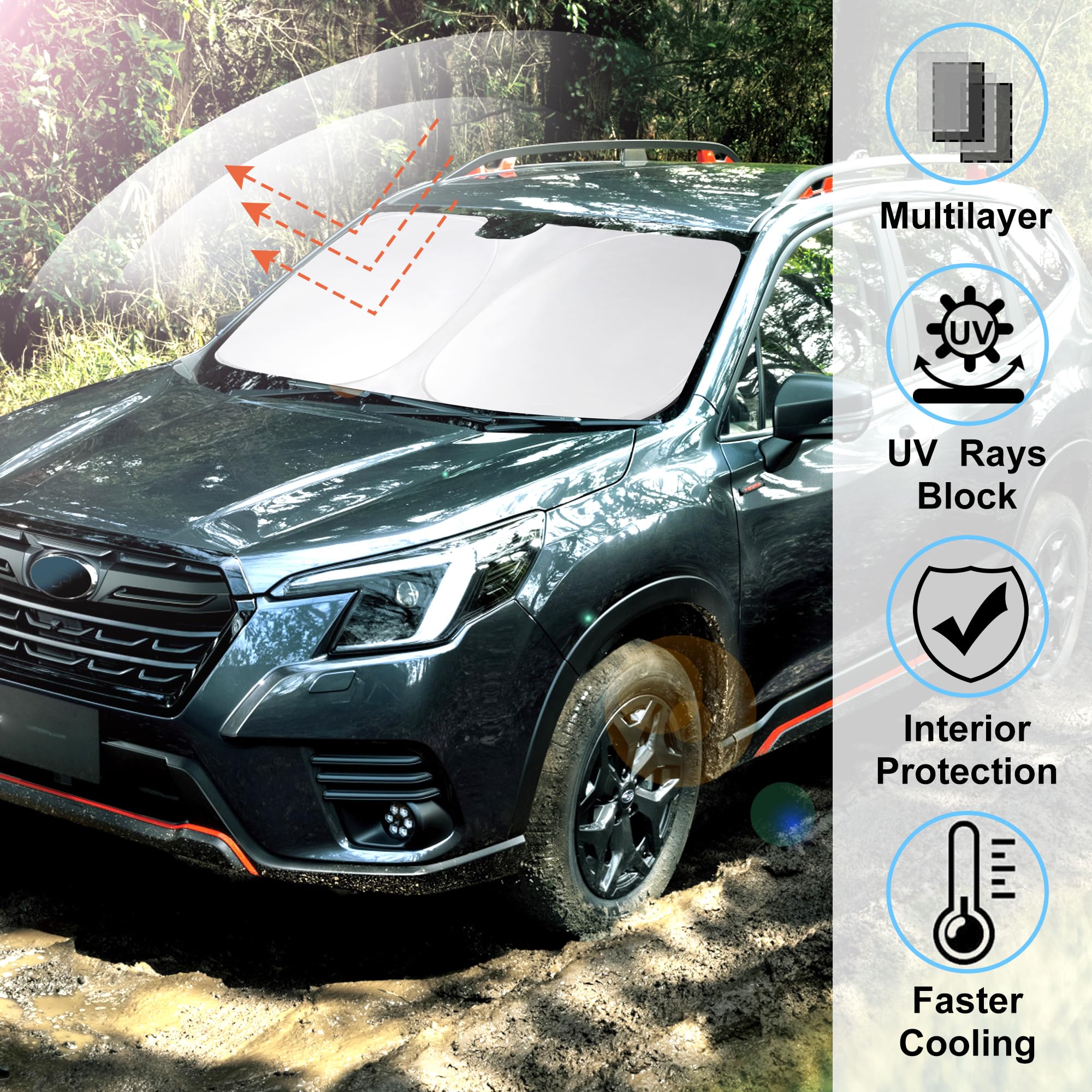 Windshield Sun Shade Custom Fit 2019-2024 2025 Subaru Forester Accessories(Crossover, Base, Premium, Sport, Limited) Front Sunsh