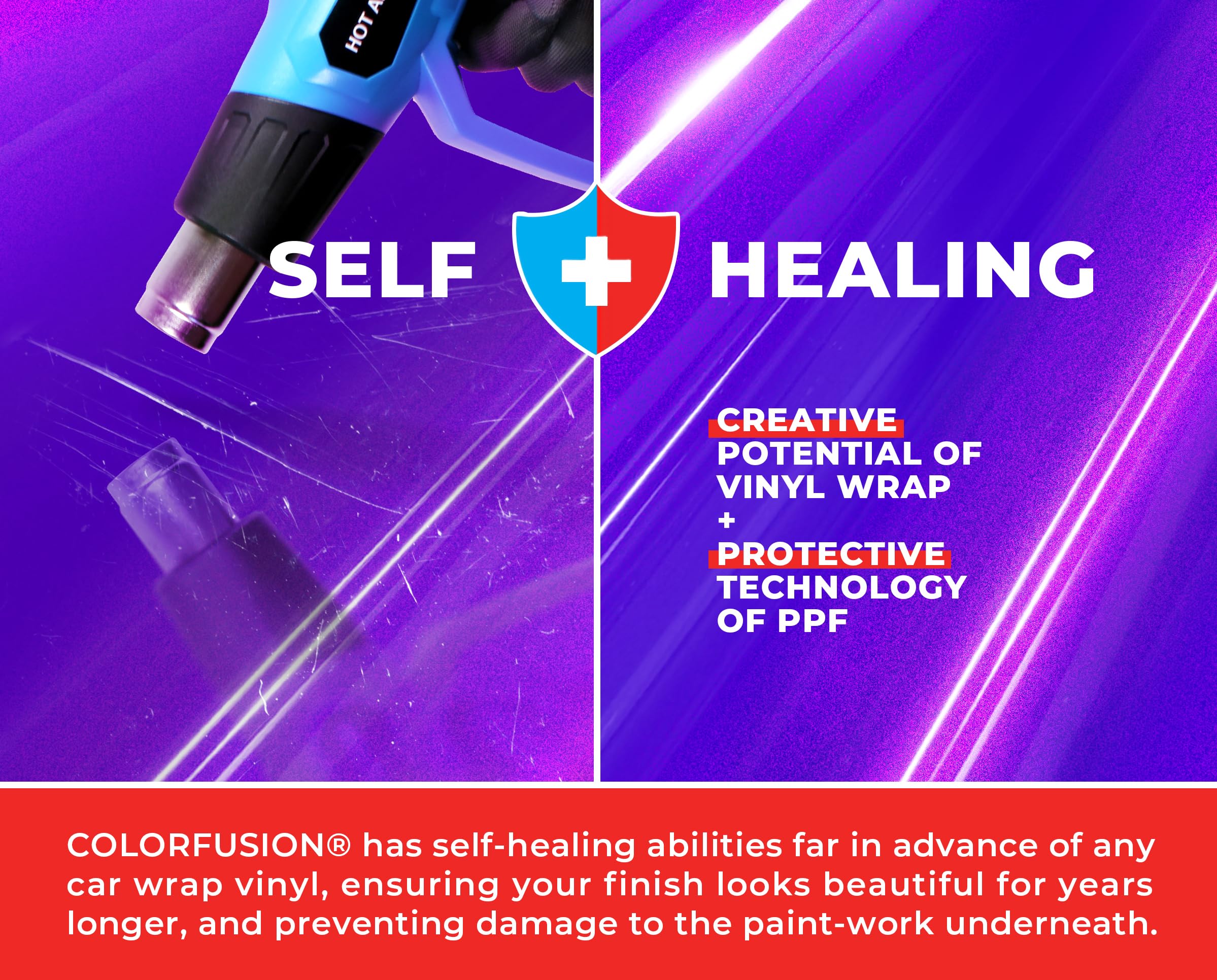 Colorfusion Ppf By Vvivid, Gloss Flip Purple Blast Dry Apply Ppf Vinyl Car Wrap Roll 1.3Ft X 5Ft