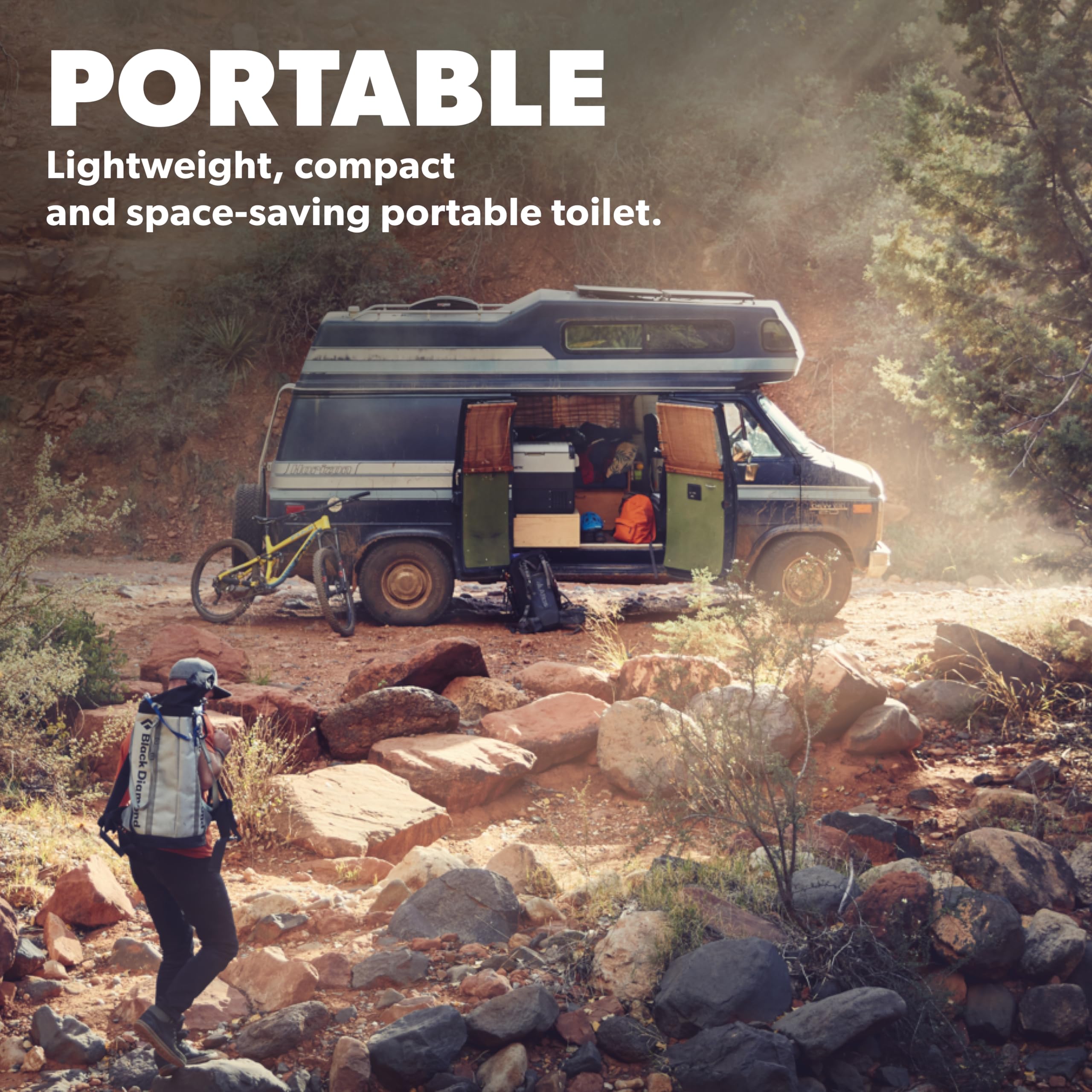 Dometic 976 Portable Toilet - Camping Porta Potty with Full-Size Seat & Latching Lid - Powerful Push-Button Pressurized Flush Co