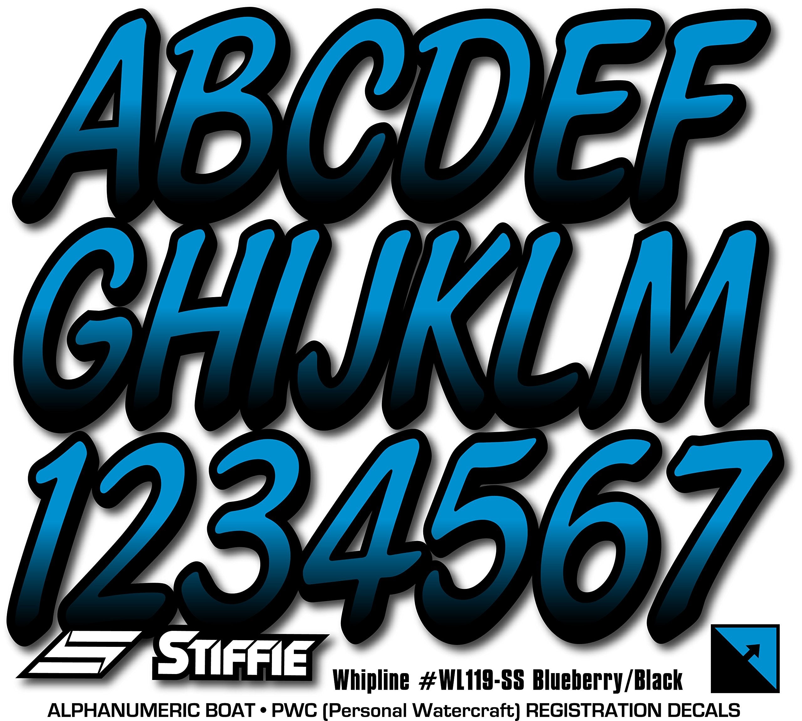 STIFFIE Whipline Blueberry/Black 3'' Super Sticky Boat & PWC Registration Decals  Numbers Letters Stickers