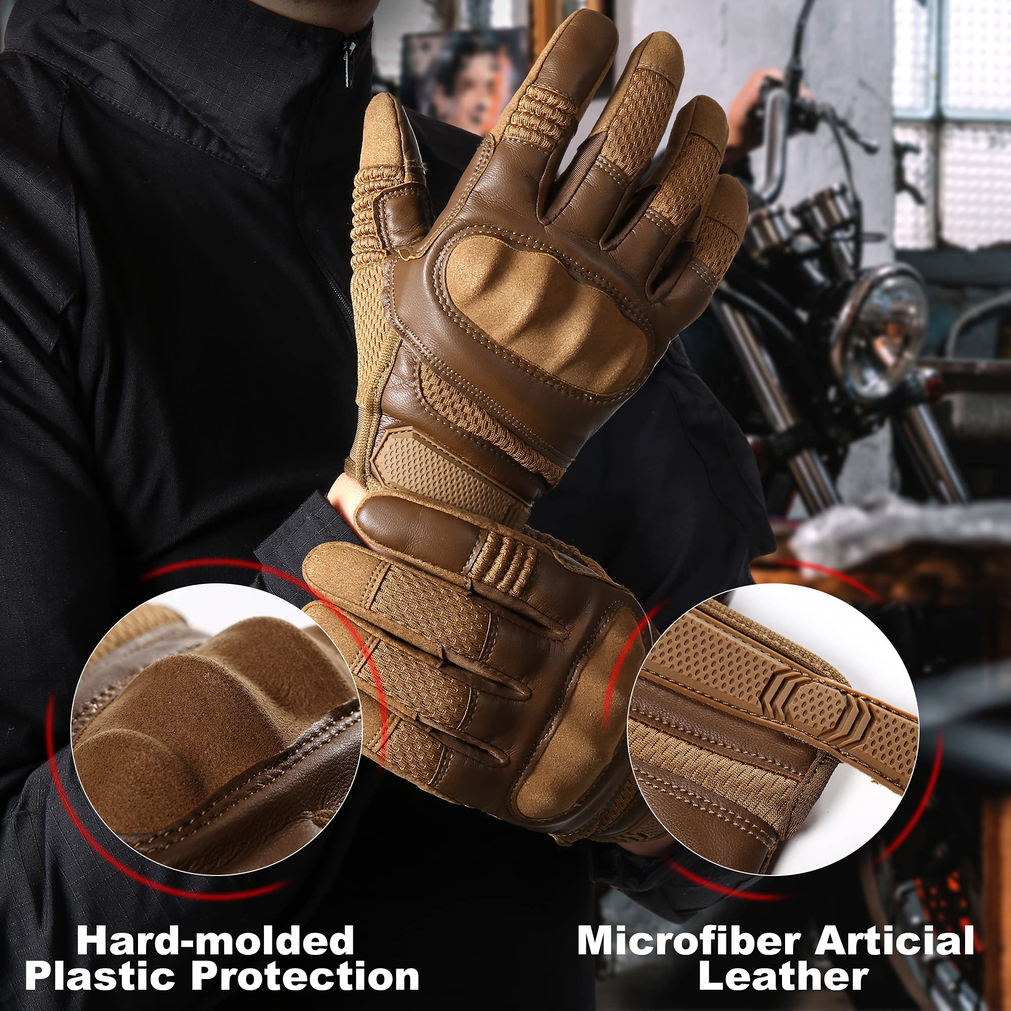Axbxcx Touch Screen Full Finger Gloves For Motorcycles Cycling Motorbike Atv Bike Camping Climbing Hiking Work Outdoor Sports Men Women Brown Xl