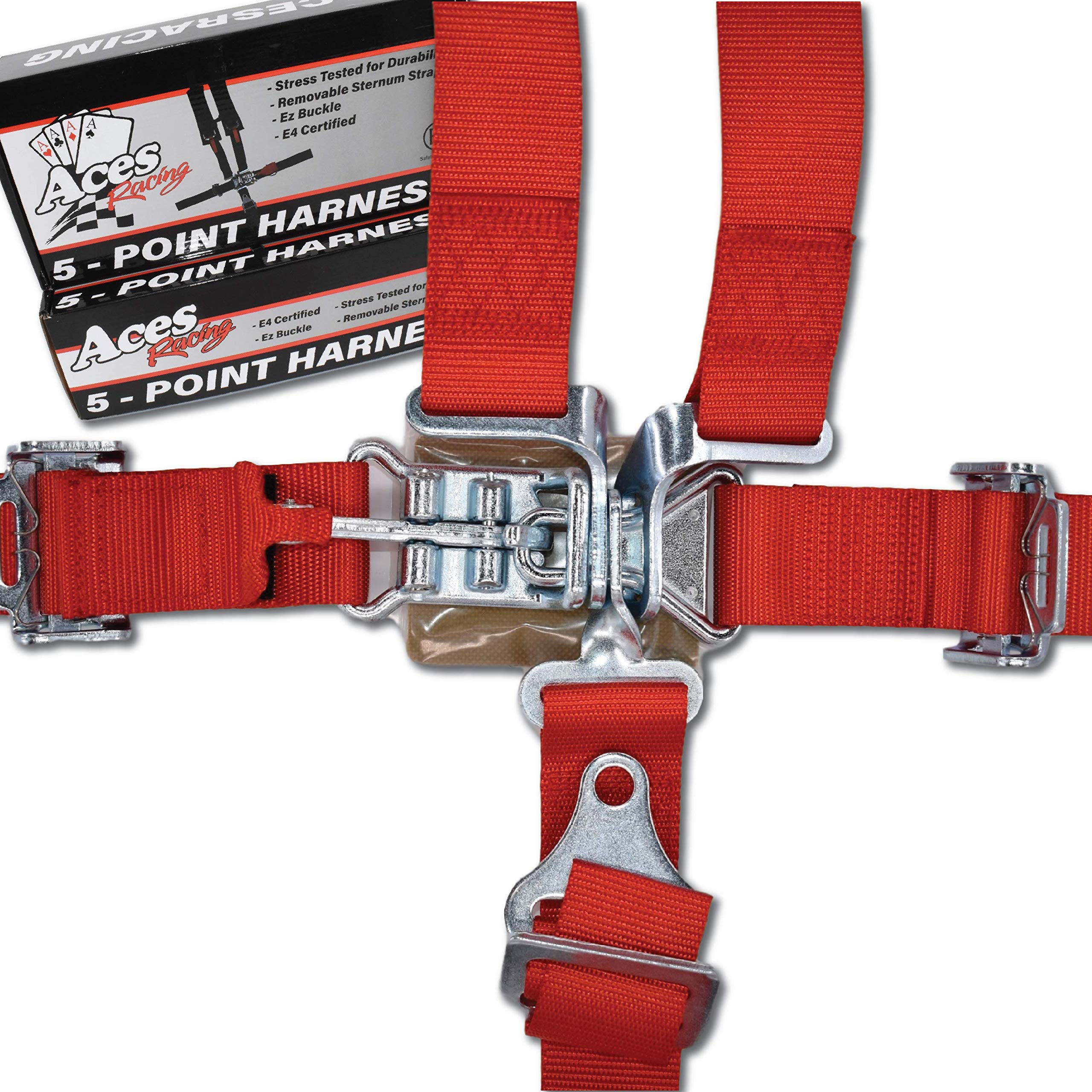 Aces Racing 5 Point Harness With 2 Inch Padding E4 Certified (Red)