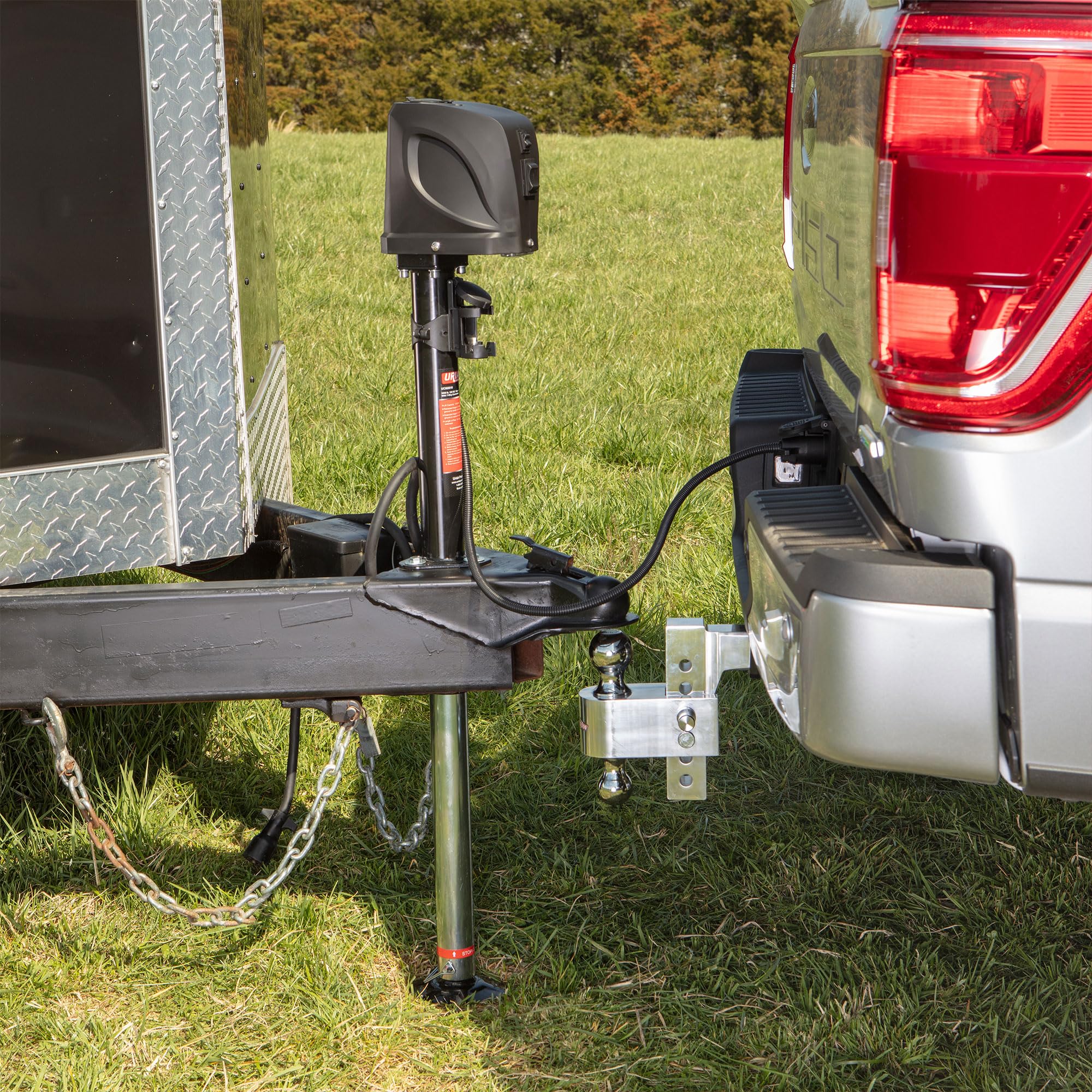 Uriah Products 5000 Pound Lift Capacity 12 Volt 7 Way Connector Electric Trailer Jack With Easy To Use Switch And Oversized Adjustable Footpad, Black