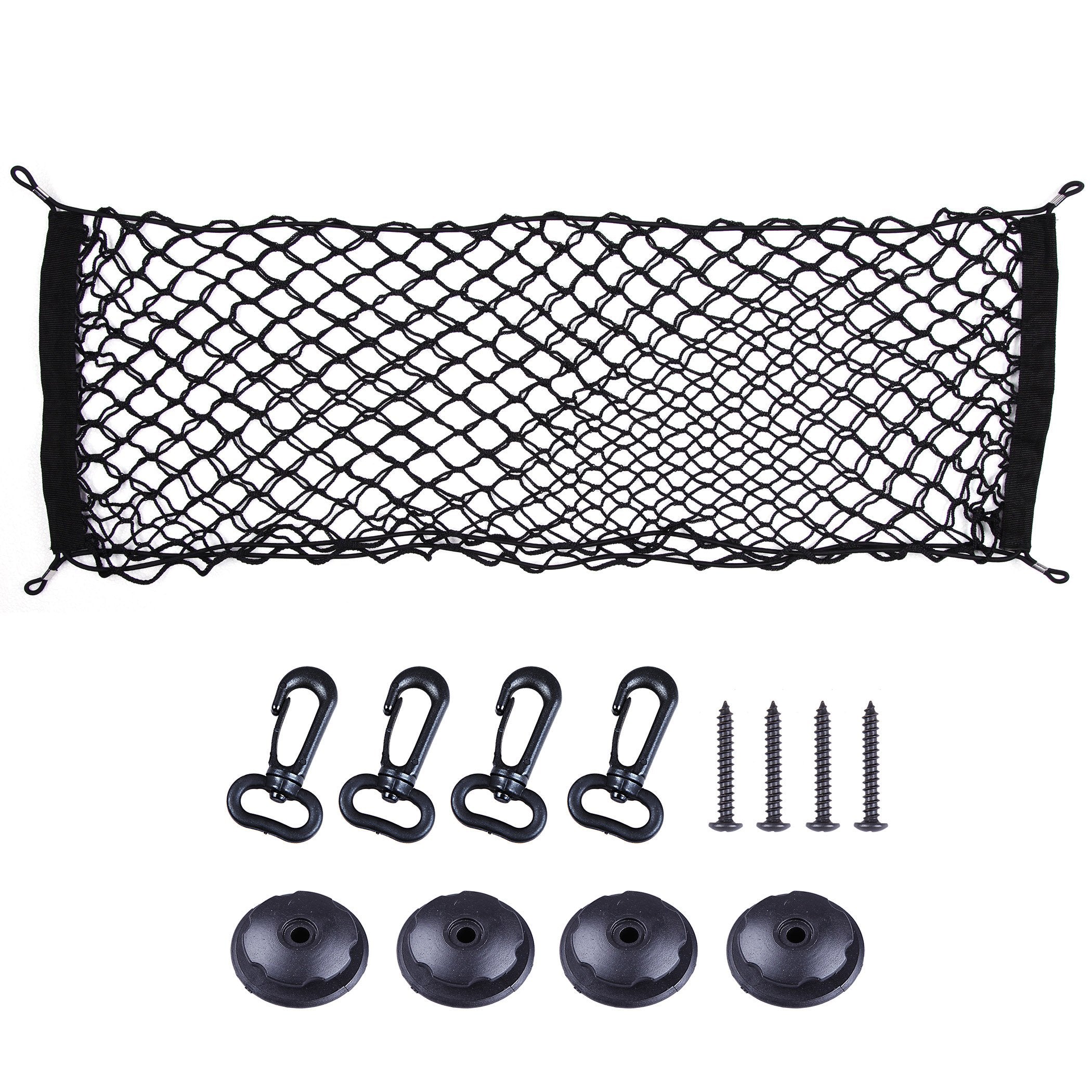 Cartman Cargo Net Hammock Trunk Organizer Vehicle Storage with 4 Adjustable Hook Black for Car, Vehicle, SUV (35.4''x11.8'')