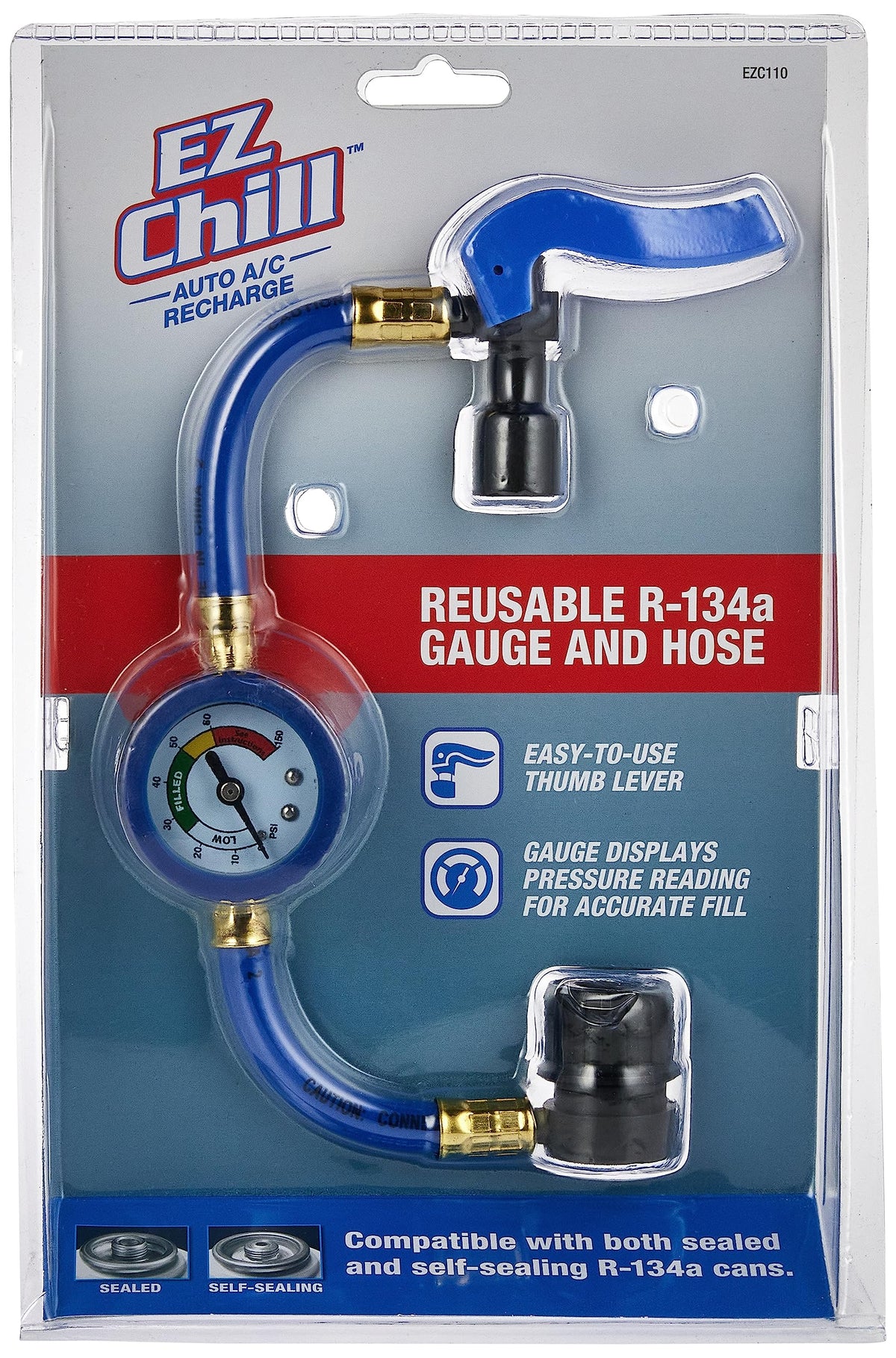 Interdynamics Car Air Conditioner Refrigerant Gauge And Hose By Interdynamics, Ez Chill Reusable Ac Recharge Kit For Cars, Truck